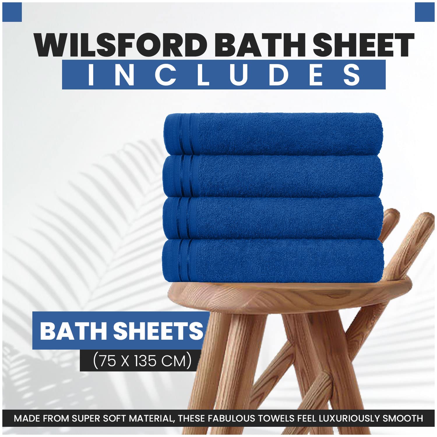 GC GAVENO CAVAILIA Egyptian Cotton Bath Sheet - 4 Pack Royal Blue | 75X135 Cm | 450 GSM 3