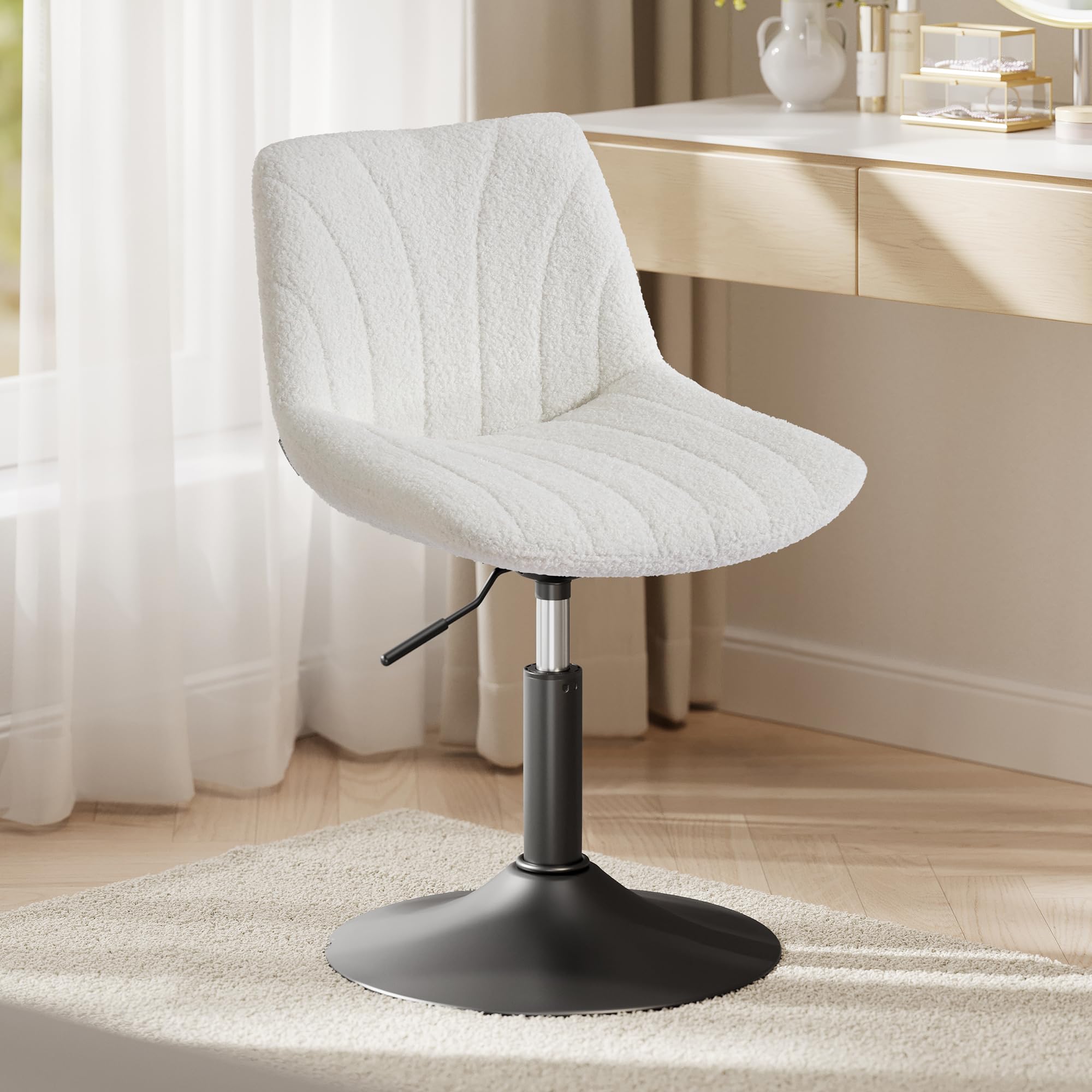 VASAGLE Adjustable Height Bar Stool with Backrest | Sherpa Fabric | Cloud White 1