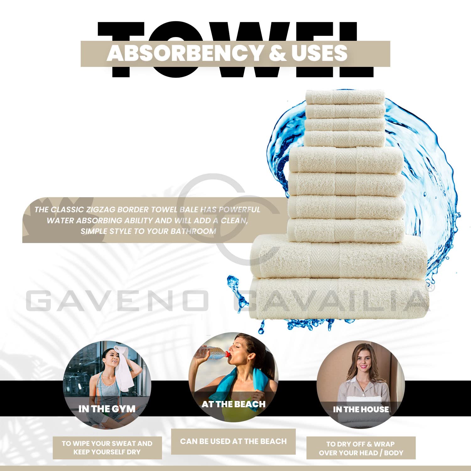 GC GAVENO CAVAILIA 10 Piece Cotton Towel Set - 450 GSM | Quick Drying | Cream 4