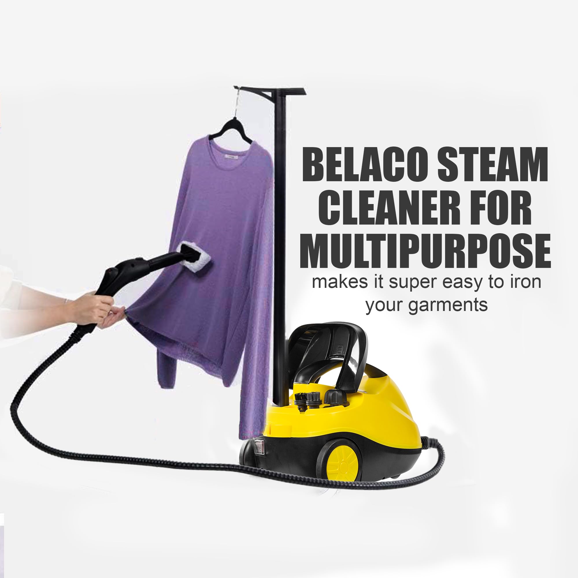Belaco Handheld Steam Cleaner - 2000W High-Power, 4 Bar Pressure, Chemical-Free Cleaning | Yellow 5