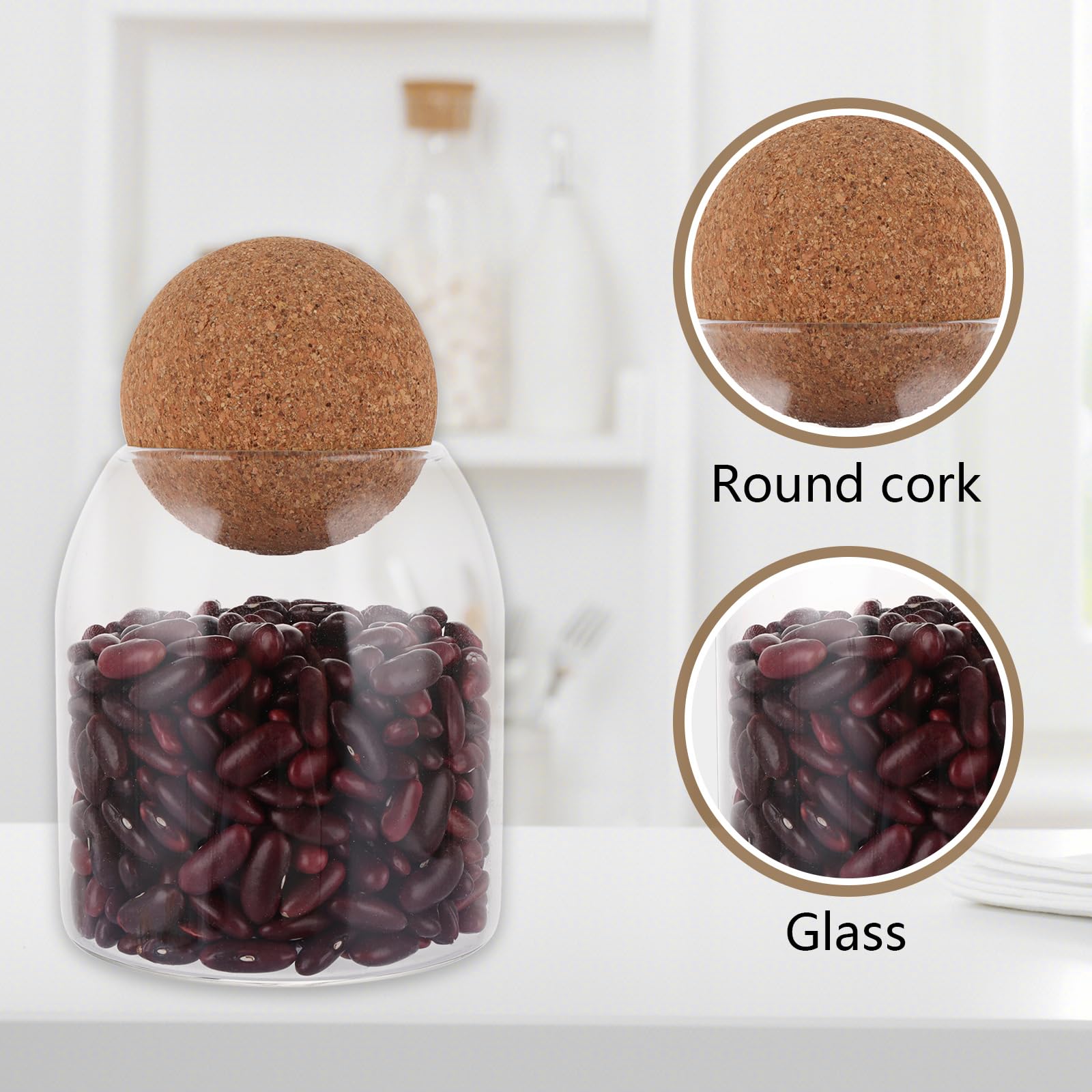 ASelected 3 Pcs Glass Storage Jar with Cork Ball Lid 500ML for Coffee, Tea, Spices | Air Tight 4