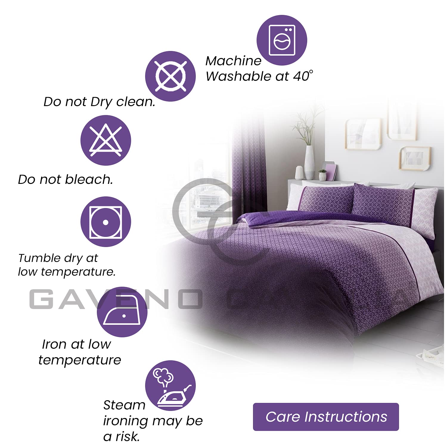 GC GAVENO CAVAILIA Urban Ombre Polycotton Duvet Cover Set | Double Size | Purple | 3 Pieces 4