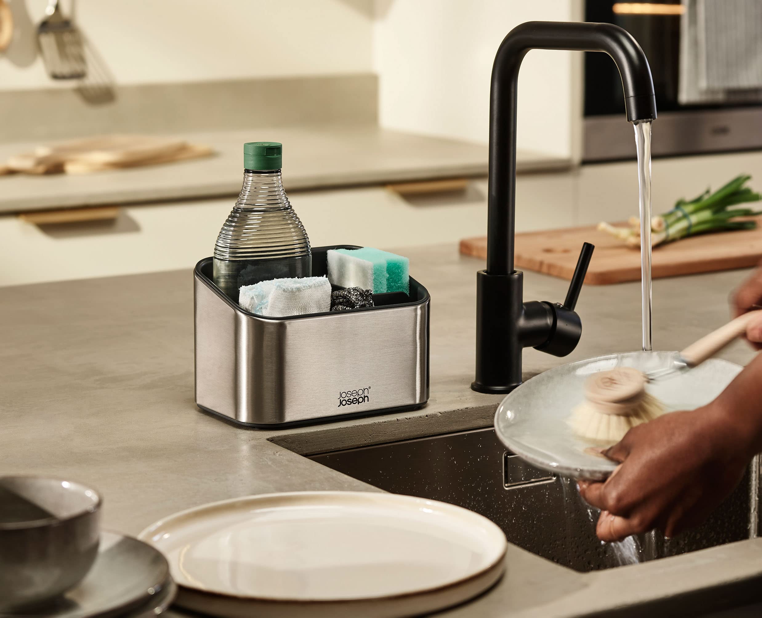 Joseph Joseph Surface Tiered Sink Tidy Caddy - Stainless Steel Organiser | Grey | Rust Resistant 4