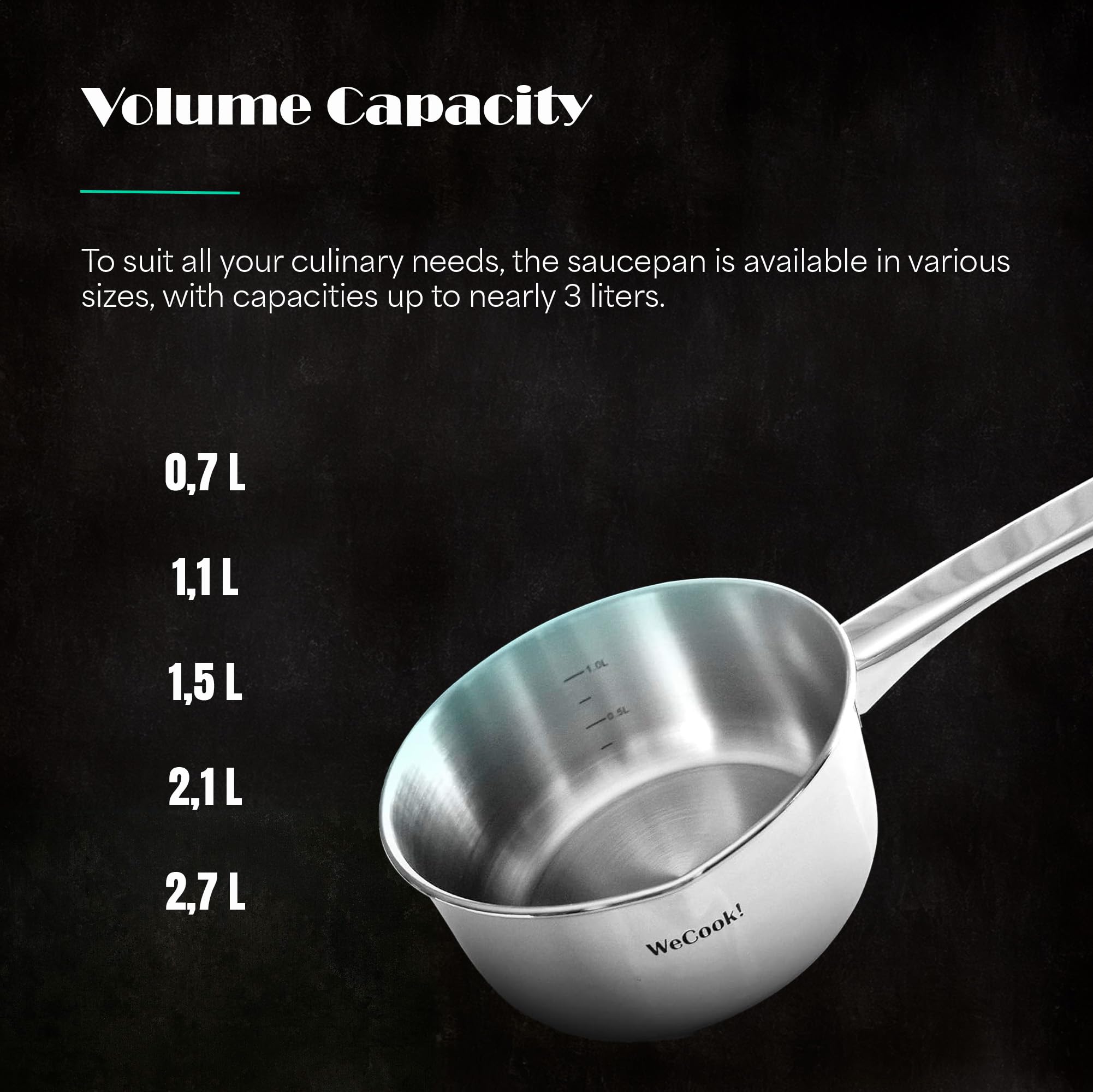 WECOOK! Saucepan 1.1L Stainless Steel Nonstick Pot for Induction, Gas, Electric Hobs | Pouring Spout 10