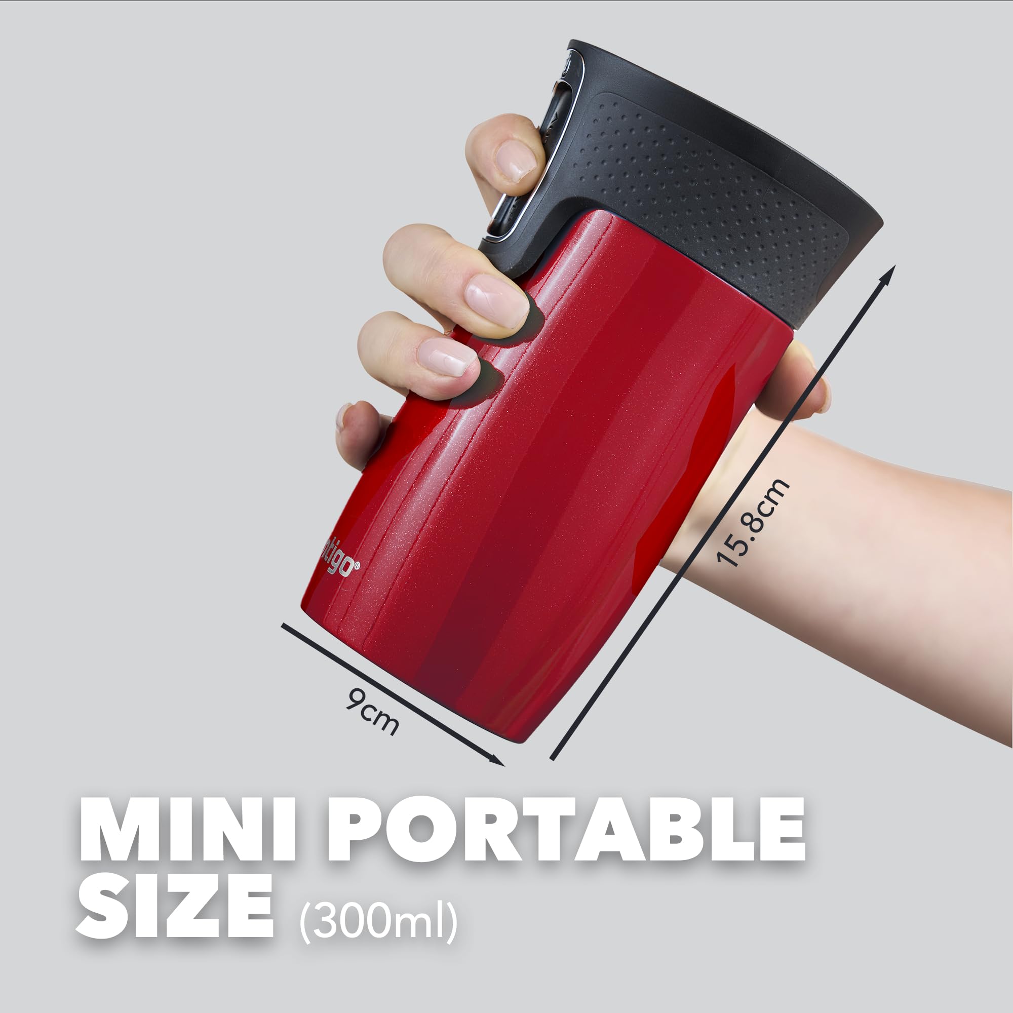 Contigo West Loop Mini Autoseal Travel Mug - 300ml Stainless Steel | Hot 4h/Cold 14h | Leak Proof 9