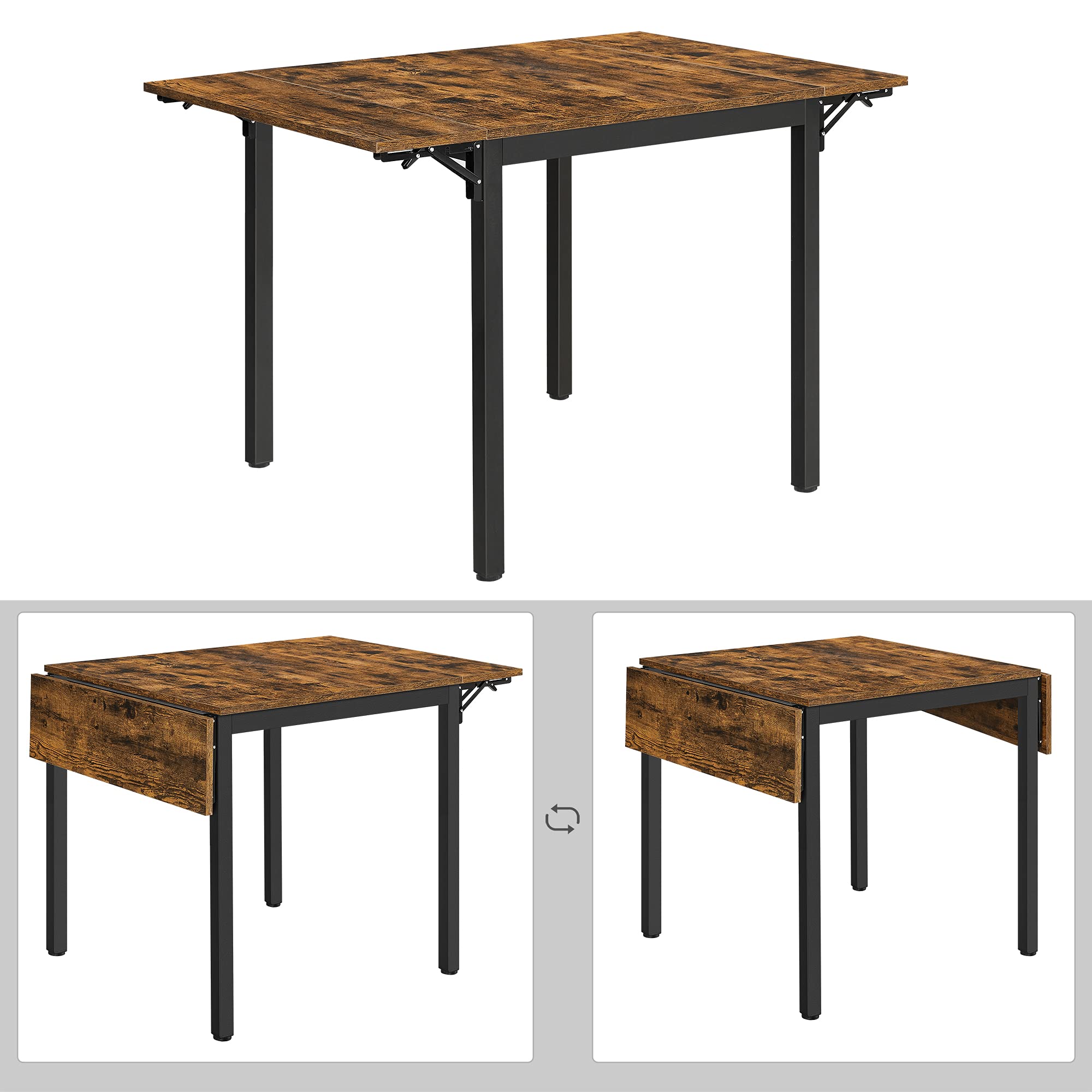 VASAGLE Extendable Dining Table - Drop Leaf, Foldable for Small Spaces | Brown | 78 x 120 cm 6