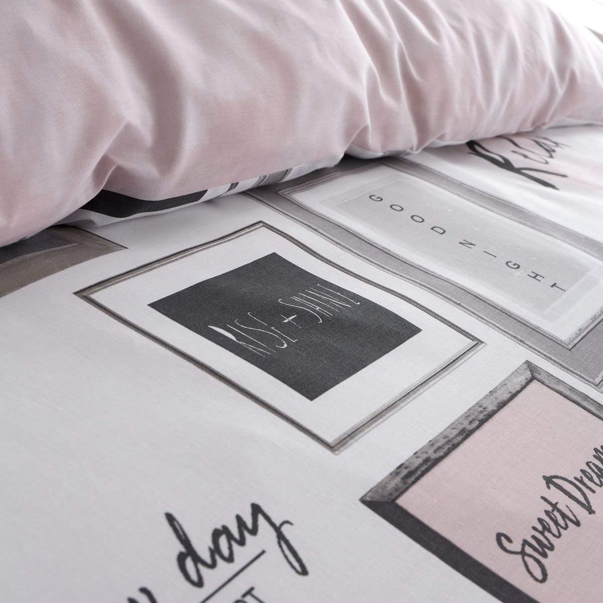 Catherine Lansfield Sleep Dreams Reversible Double Duvet Cover Set with Pillowcases Blush Pink 5