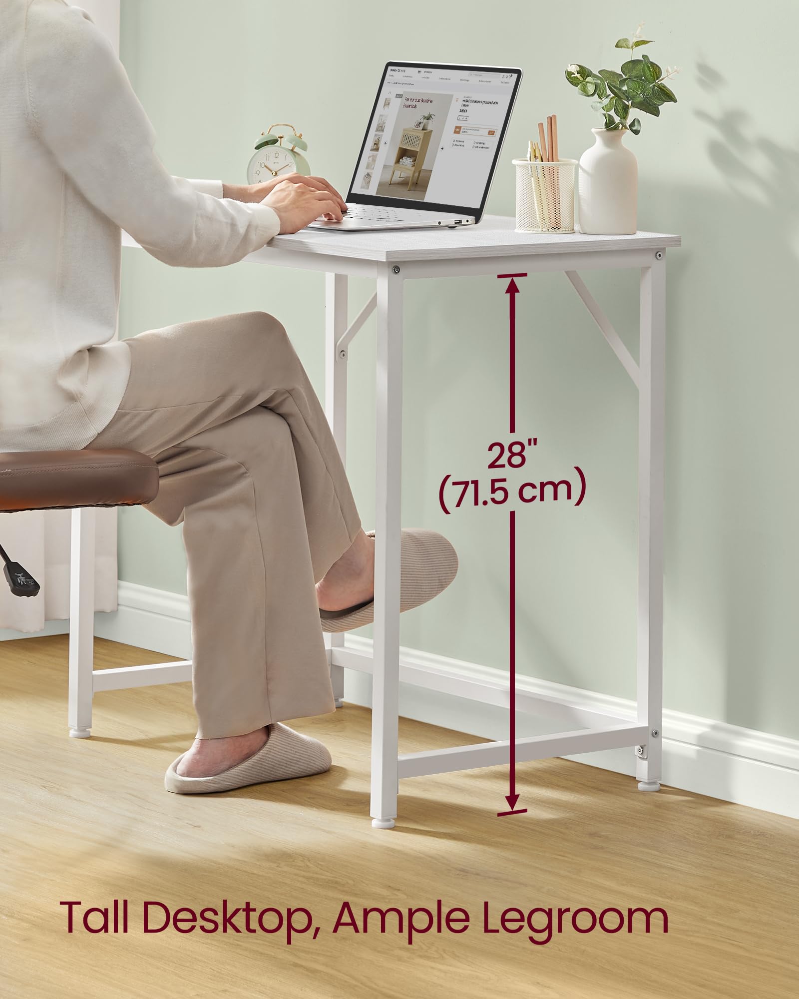 VASAGLE Computer Desk - Compact 80 x 50 cm Workstation | Maple White | Adjustable Feet 3