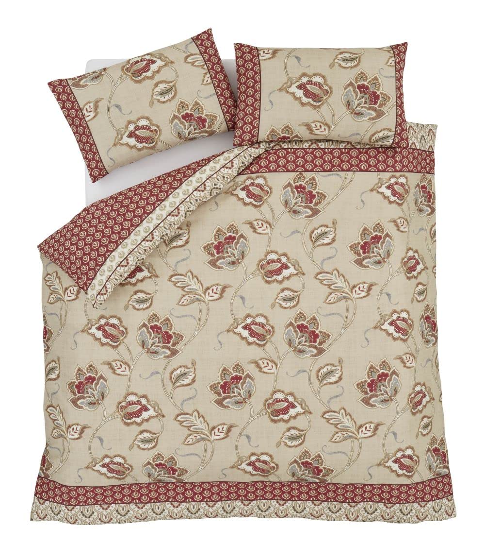 Catherine Lansfield Kashmir Paisley Floral Reversible Double Duvet Cover Set with Pillowcases, Natural/Red 5