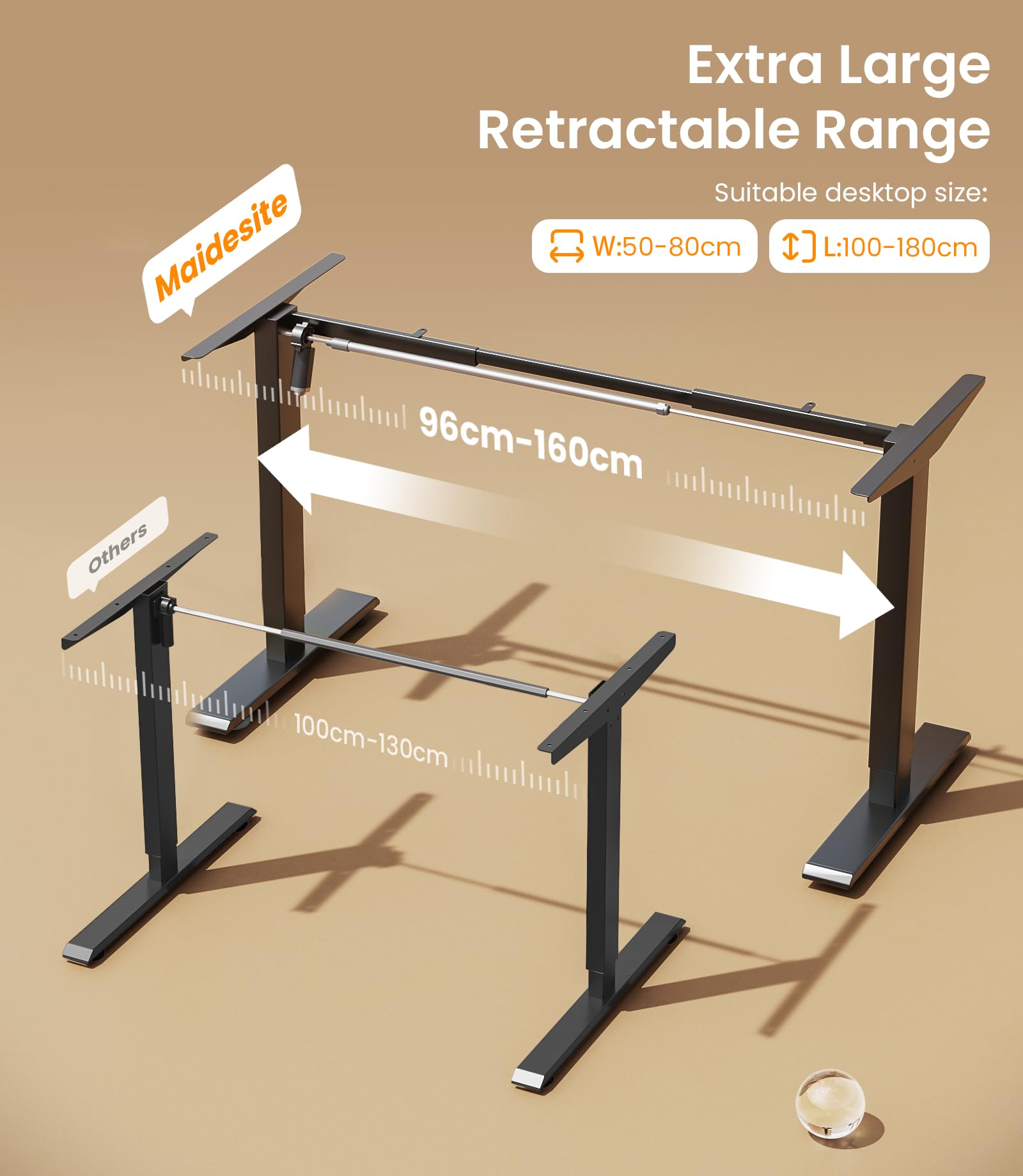 MAIDeSITe Electric Standing Desk Frame - Two-Stage Height Adjustable | 72-120 cm Range | 80kg Load 3