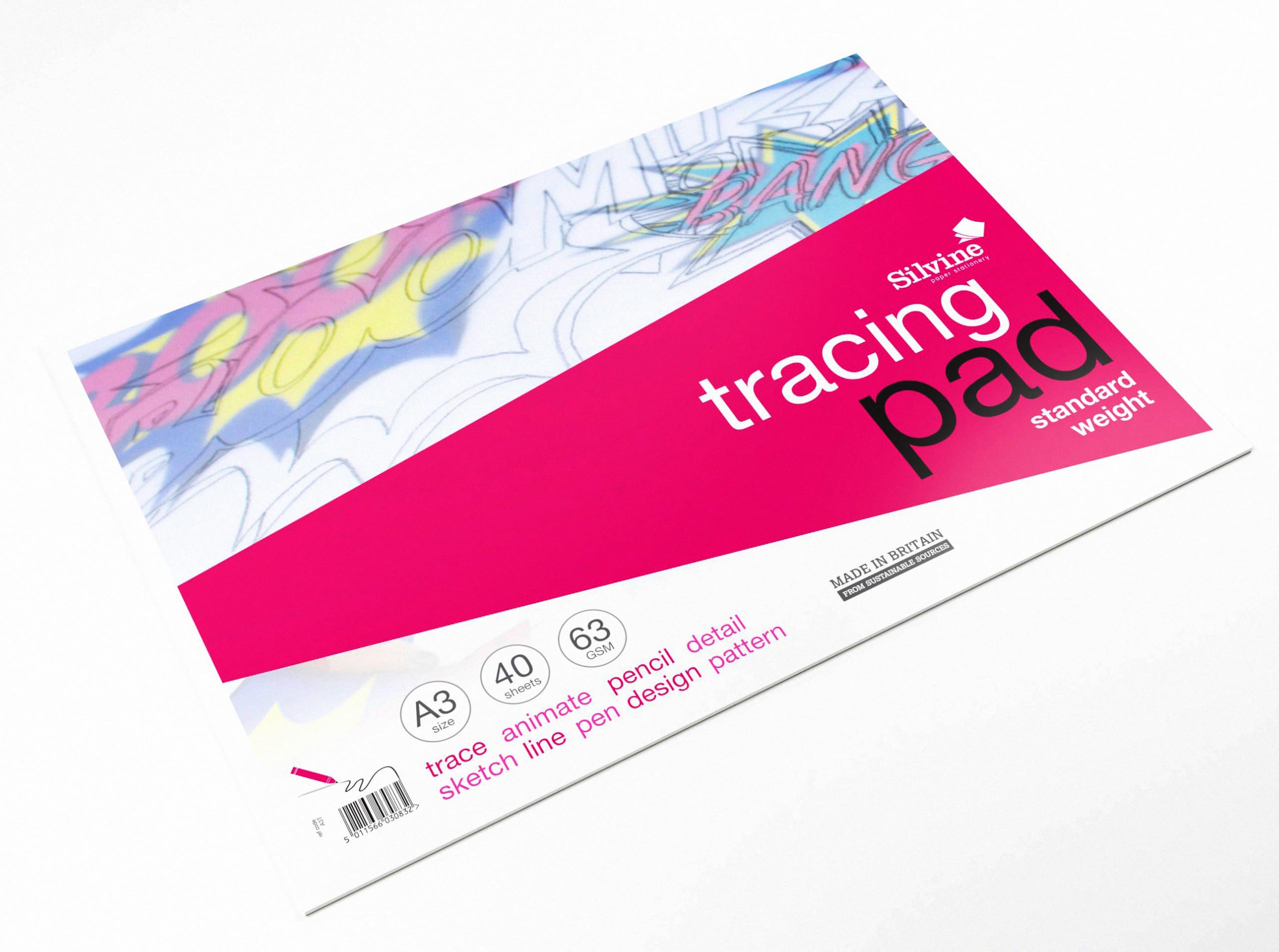 Silvine A3 Everyday Tracing Pad - 40 Sheets Lightweight 63gsm Paper for Tracing & Sketching