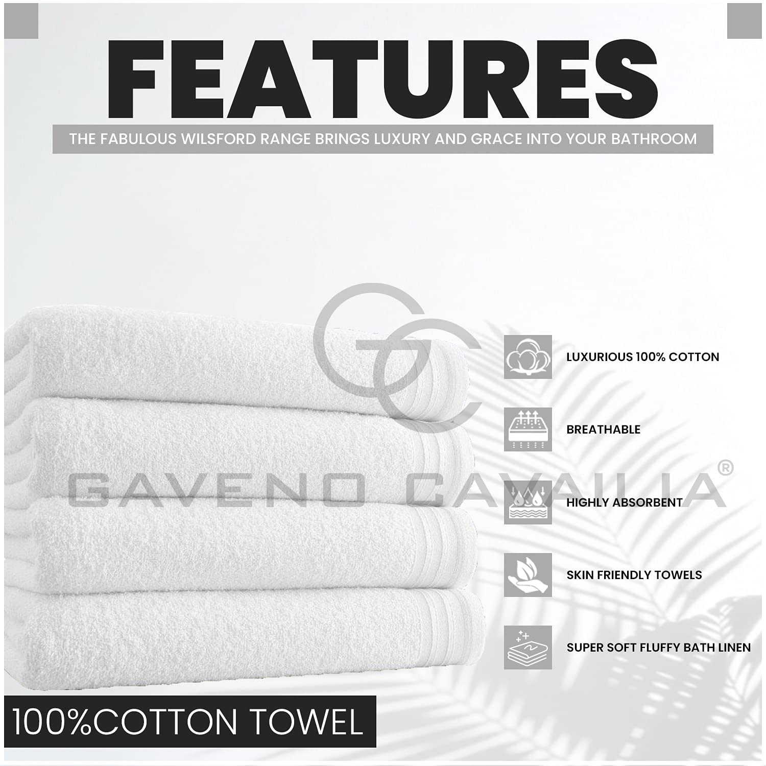 GC GAVENO CAVAILIA Wilsford Bath Sheet - 4 Pack Egyptian Cotton, 450 GSM, Quick Dry, White | 75x135 Cm 2