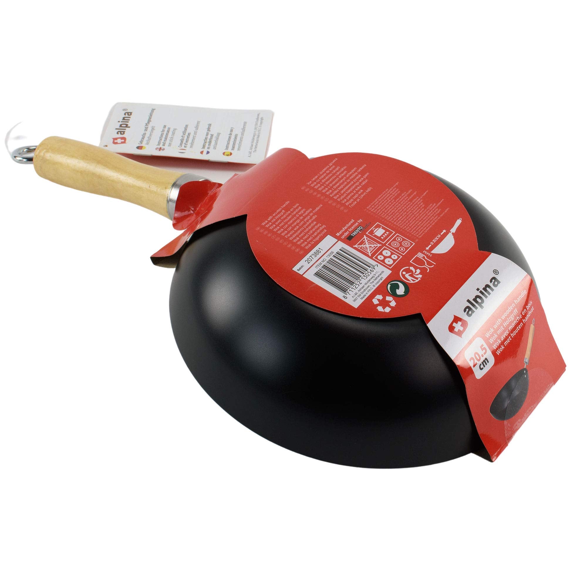 alpina Wok Pan - PFOA-Free Non-Stick Ceramic Coating | 20 cm Diameter | Gas, Electric, Halogen, Induction Compatible 3