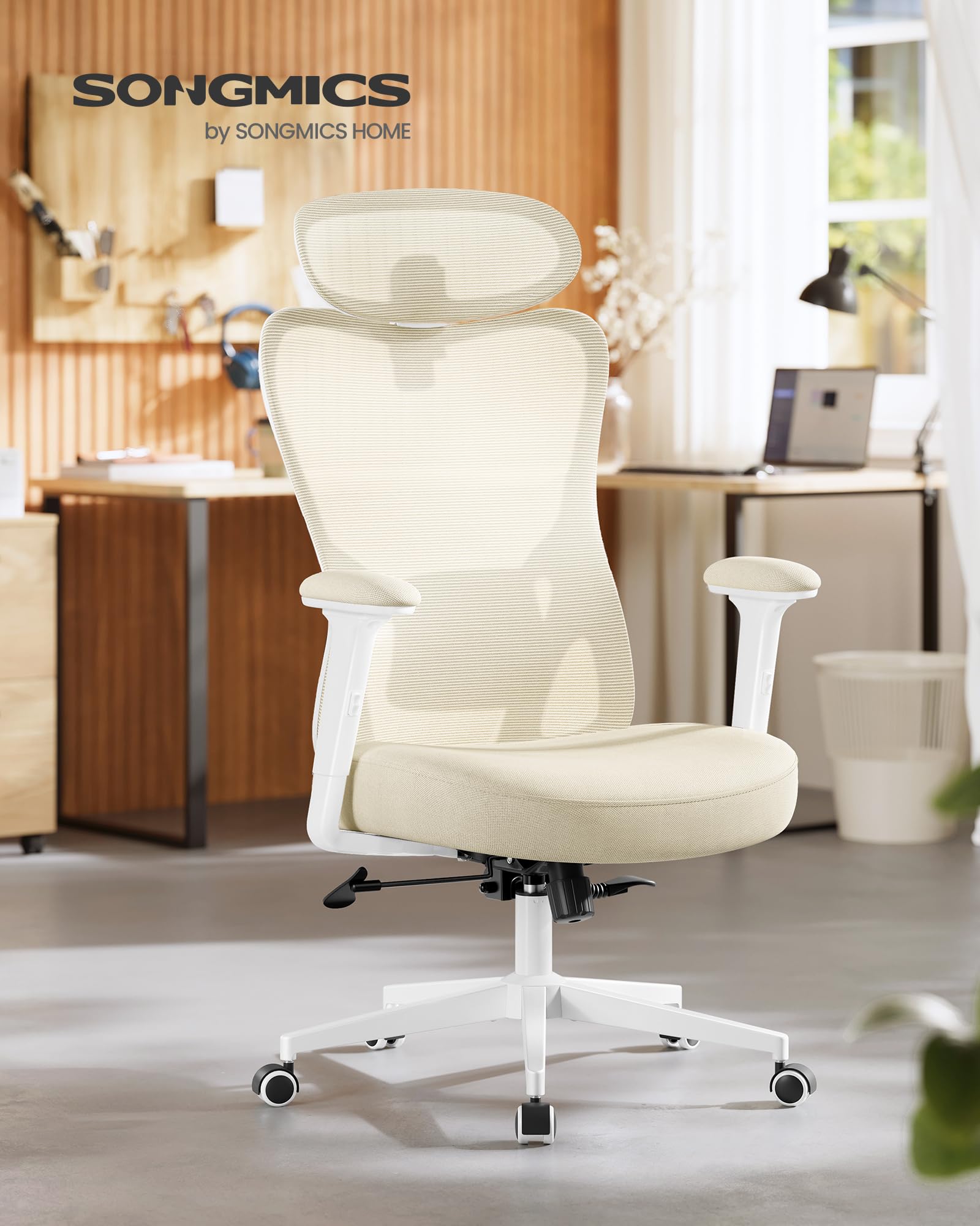 SONGMICS Ergonomic Office Chair - Adjustable Lumbar Support | Reclining 95°-135° | Cappuccino Beige 3