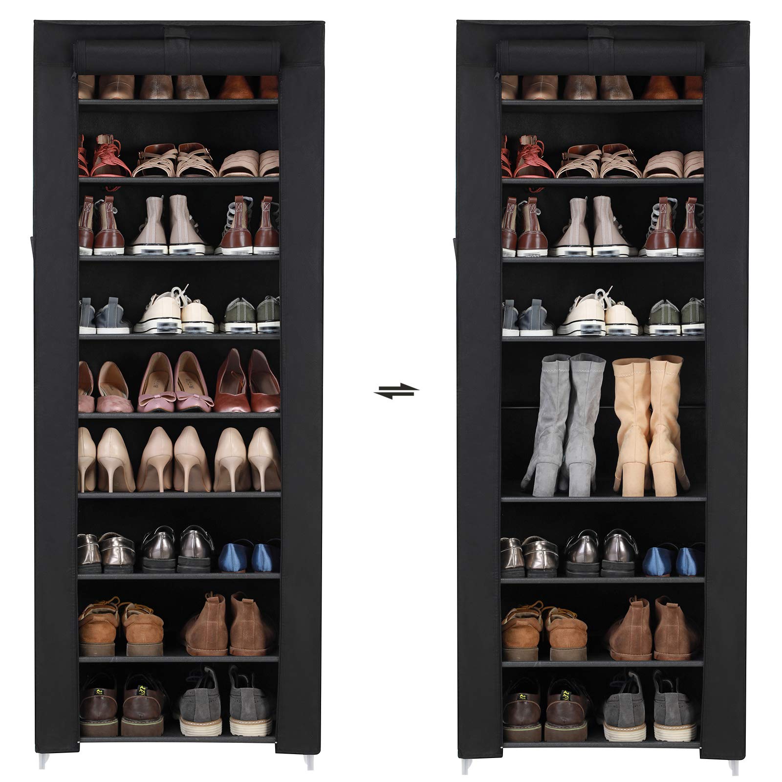 SONGMICS 10-Tier Shoe Rack with Dustproof Cover | 27-35 Pairs Capacity | 58 x 28 x 160 cm | Black 5