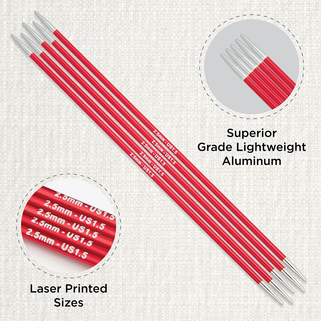 KnitPro Zing Double Pointed Needles - 2.50mm Size | 15cm Length | Lightweight Aluminium 2