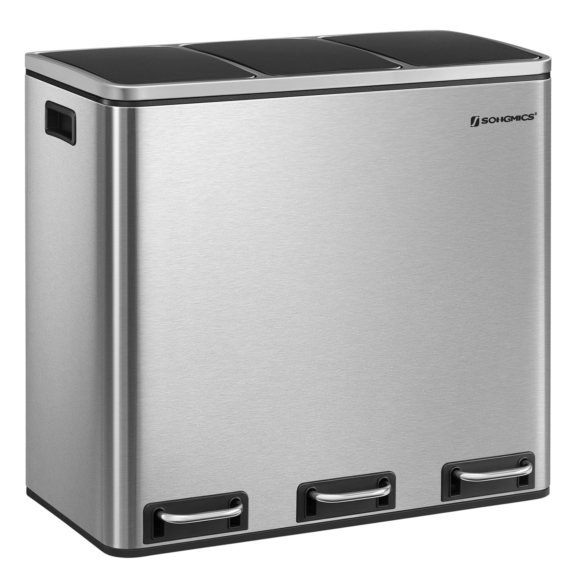 SONGMICS Kitchen Recycling Bin - 3 Compartments (3 x 18L) | Soft-Close Lids | Steel Metallic Silver LTB54NL 1