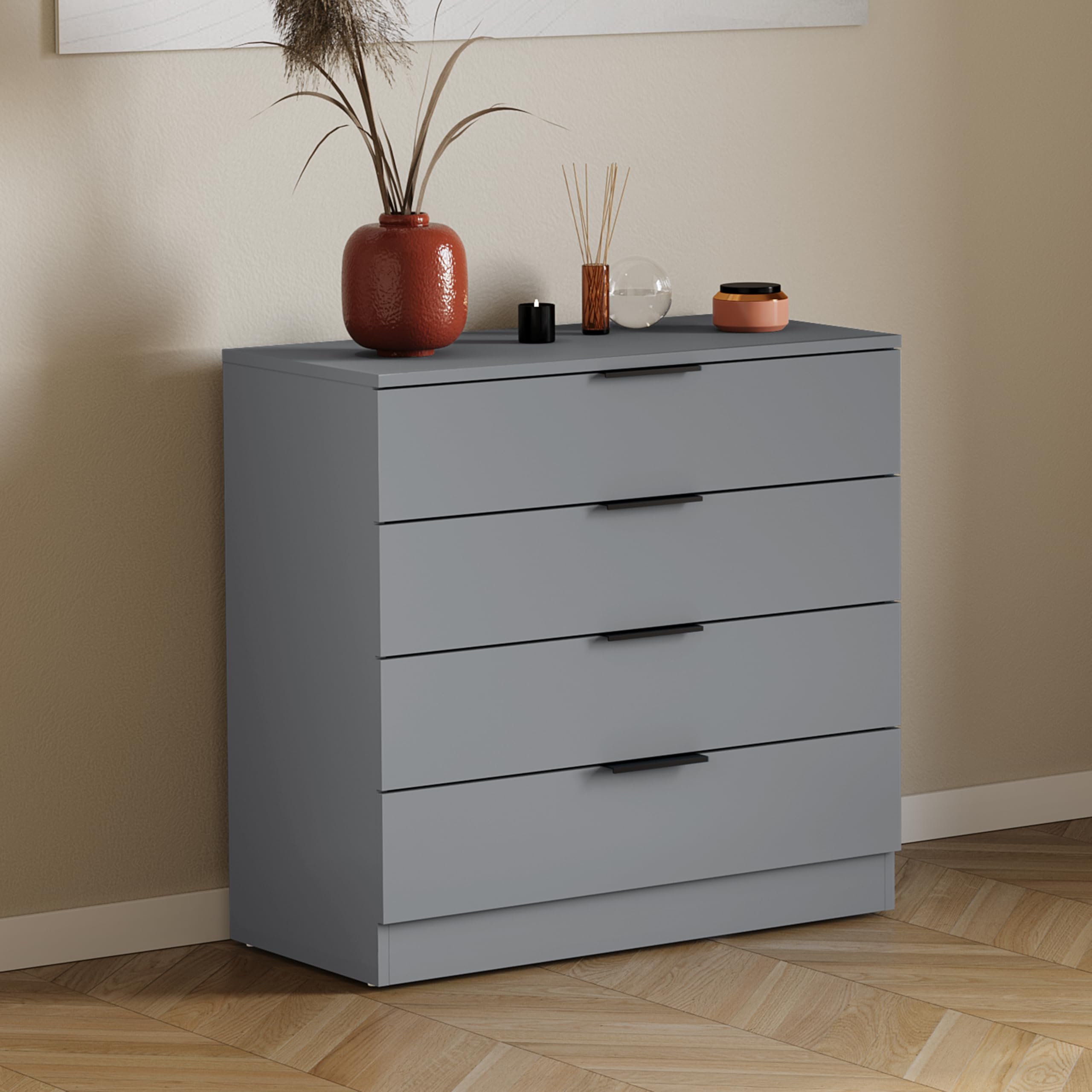 Vida Designs Trega 4 Drawer Chest of Drawers - Compact Grey Storage | 74H x 66W x 36D cm 1