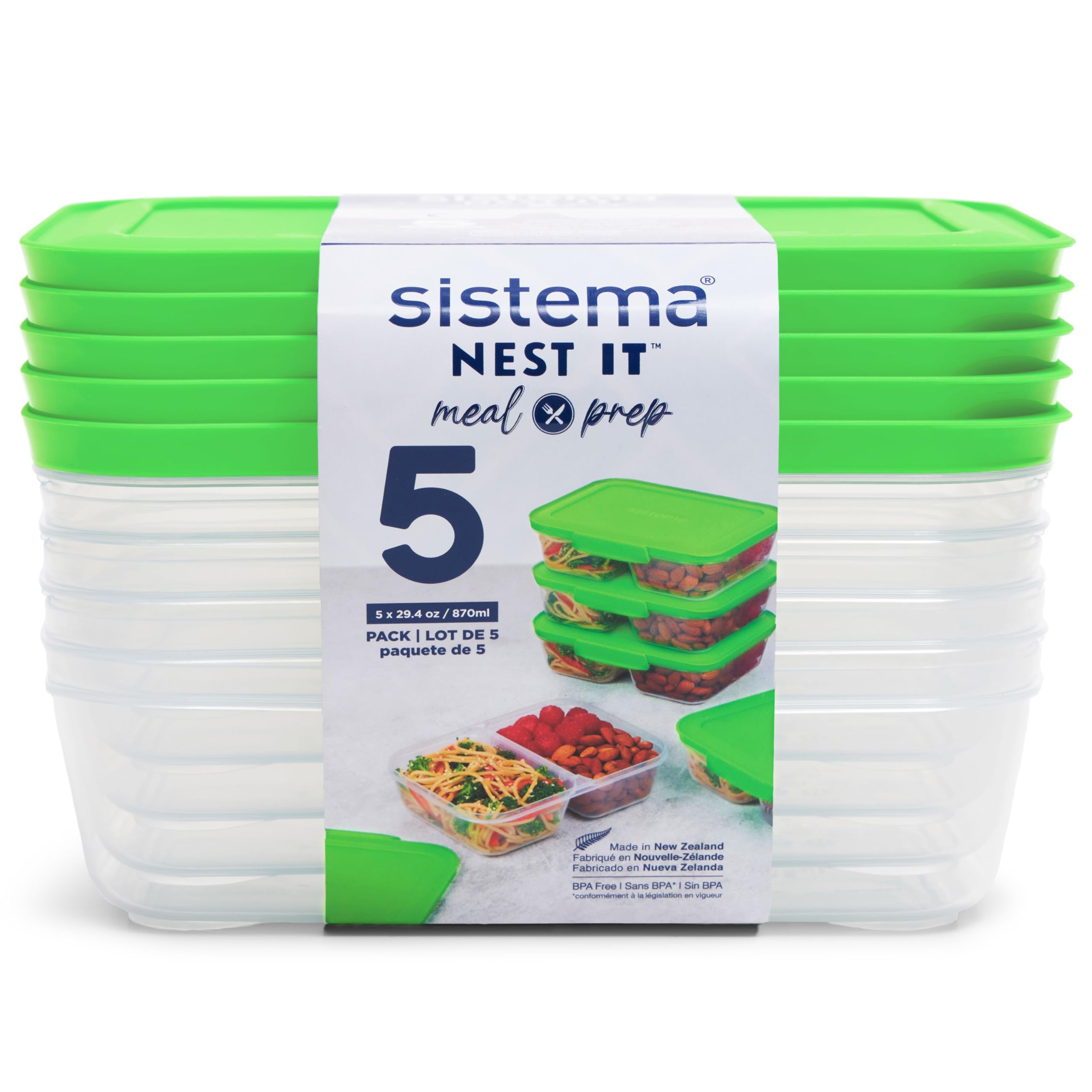 Sistema NEST IT Meal Prep Containers - 5 Count, 870 ml Capacity, Airtight Food Storage 1