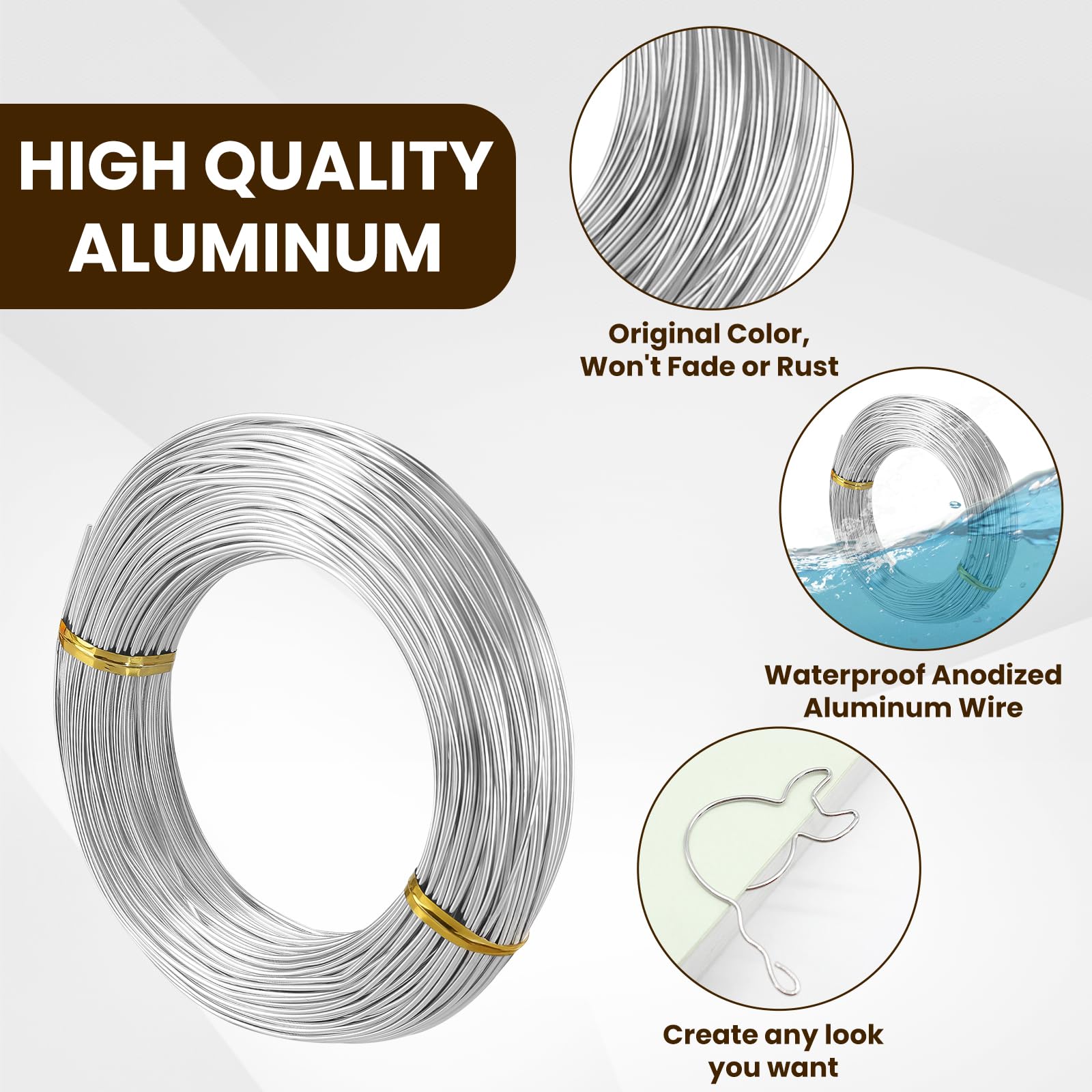 MOXYOY 18 Gauge Aluminum Craft Wire - 1mm Thick, 165 Feet Silver Wire for Jewelry & Floral Design 3