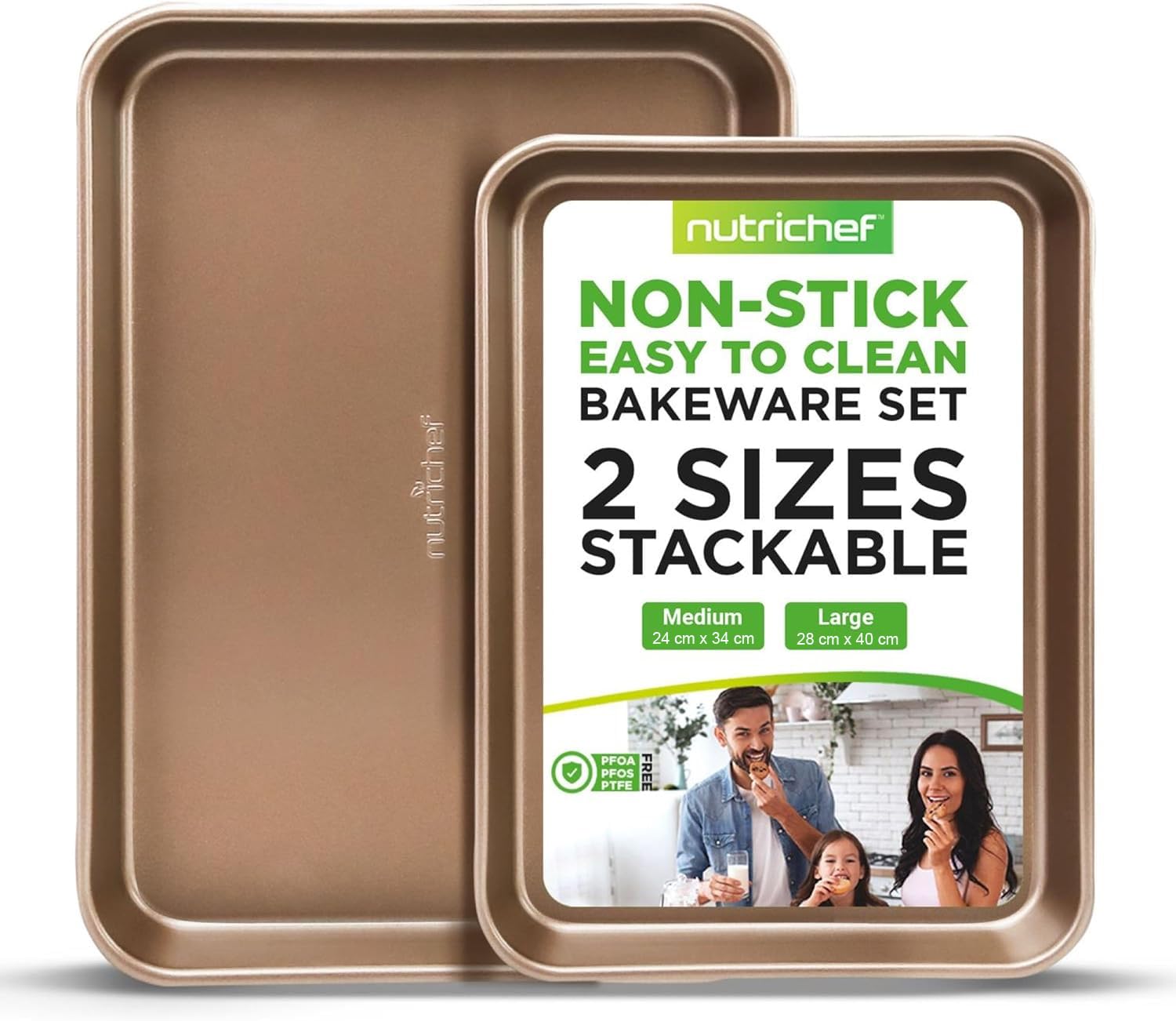 NutriChef Non-Stick Cookie Tray Set - 2-Piece, Carbon Steel, Oven Safe to 445°F 1