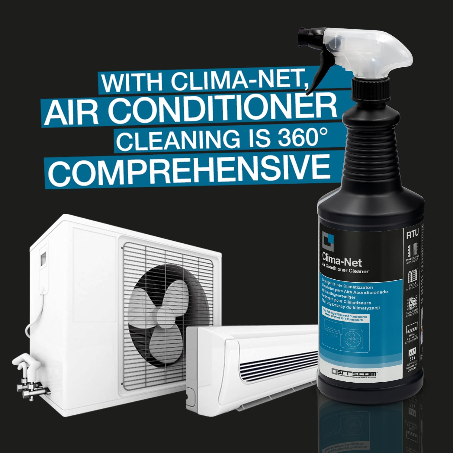 ERRECOM Clima-Net Universal Air Conditioner Cleaner for Filters & Coils | 1L Spray | Lavender Scent 2