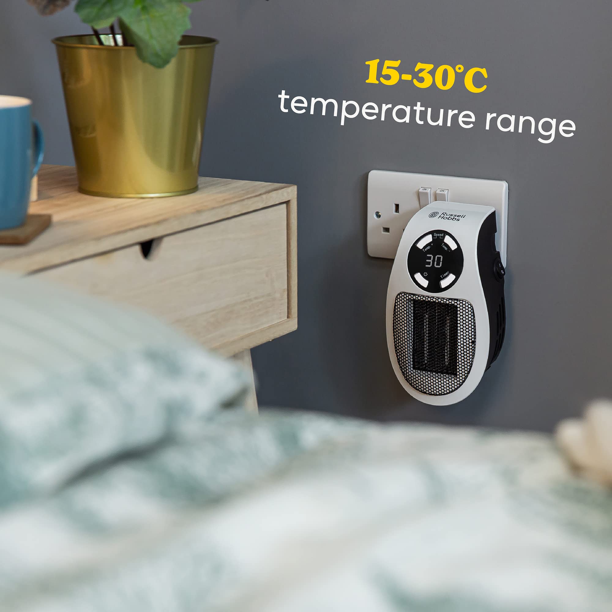 Russell Hobbs RHPH2001 500W Ceramic Plug Heater | Adjustable Thermostat 15-30°C | 12 Hr Timer 6
