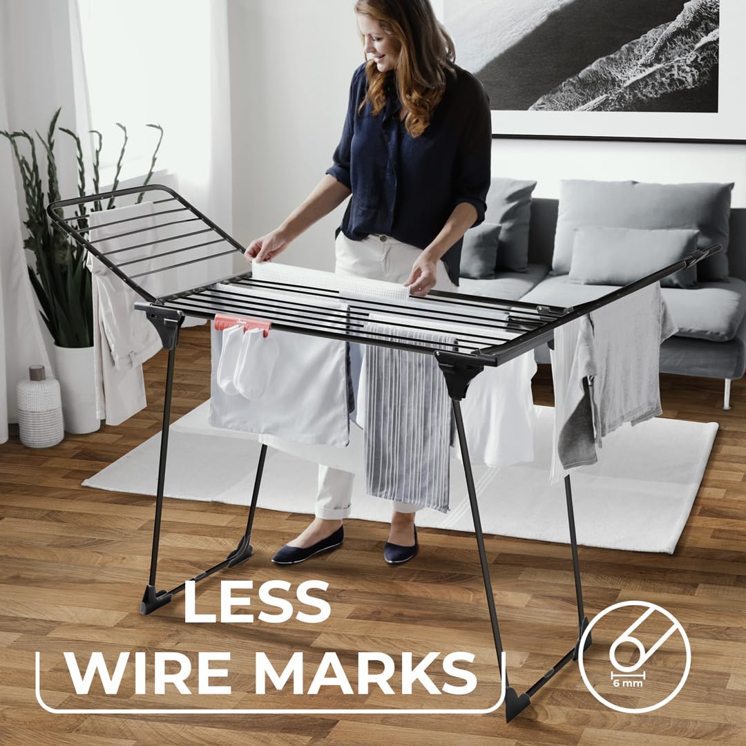 Vileda King Ultimate Indoor Clothes Airer - 20m Drying Length | Foldable Steel Frame | Black 2