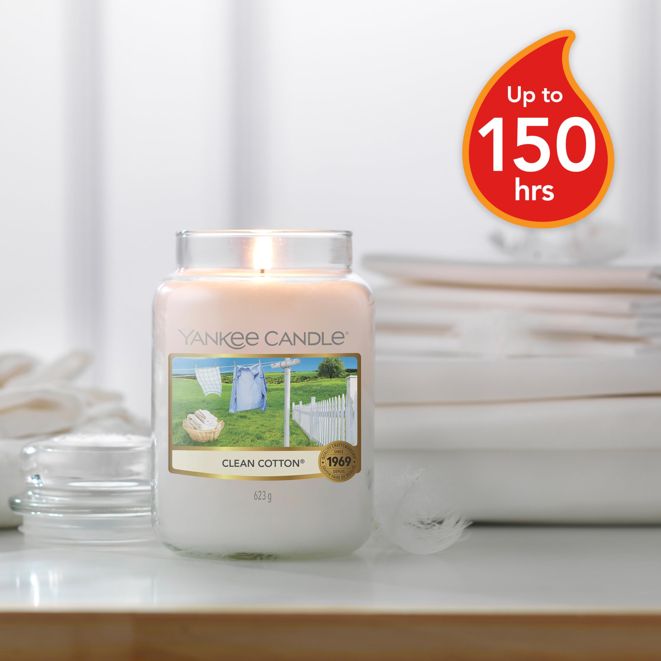 Yankee Candle Clean Cotton Large Jar Scented Candle | Up to 150 Hours Burn Time | 623g 2