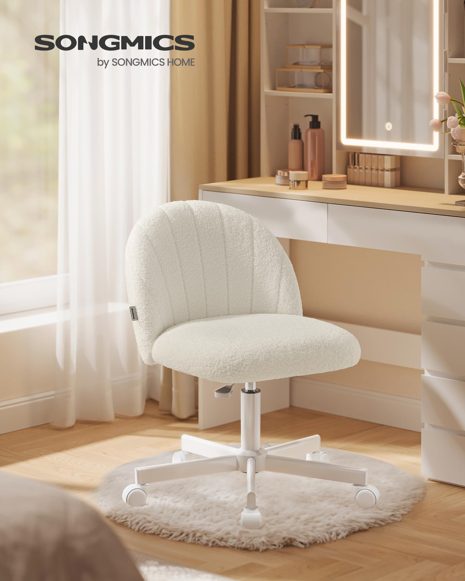 SONGMICS Teddy Fleece Desk Chair - Height Adjustable Swivel, Cream White | Max Load 110 kg 3