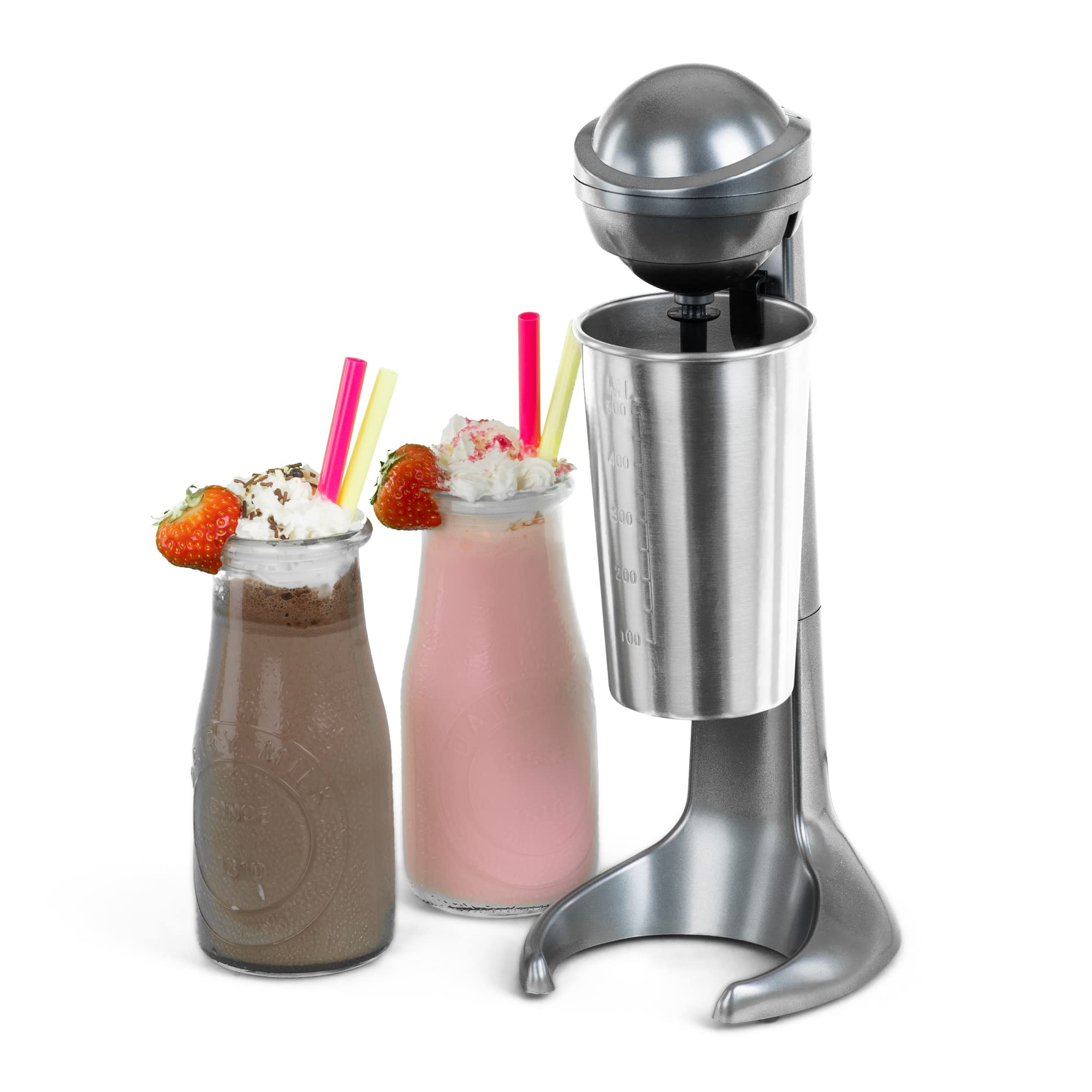 LIVIVO Retro Electric Drink Mixer - 100W Motor | 500ml Stainless Steel Cup | Grey