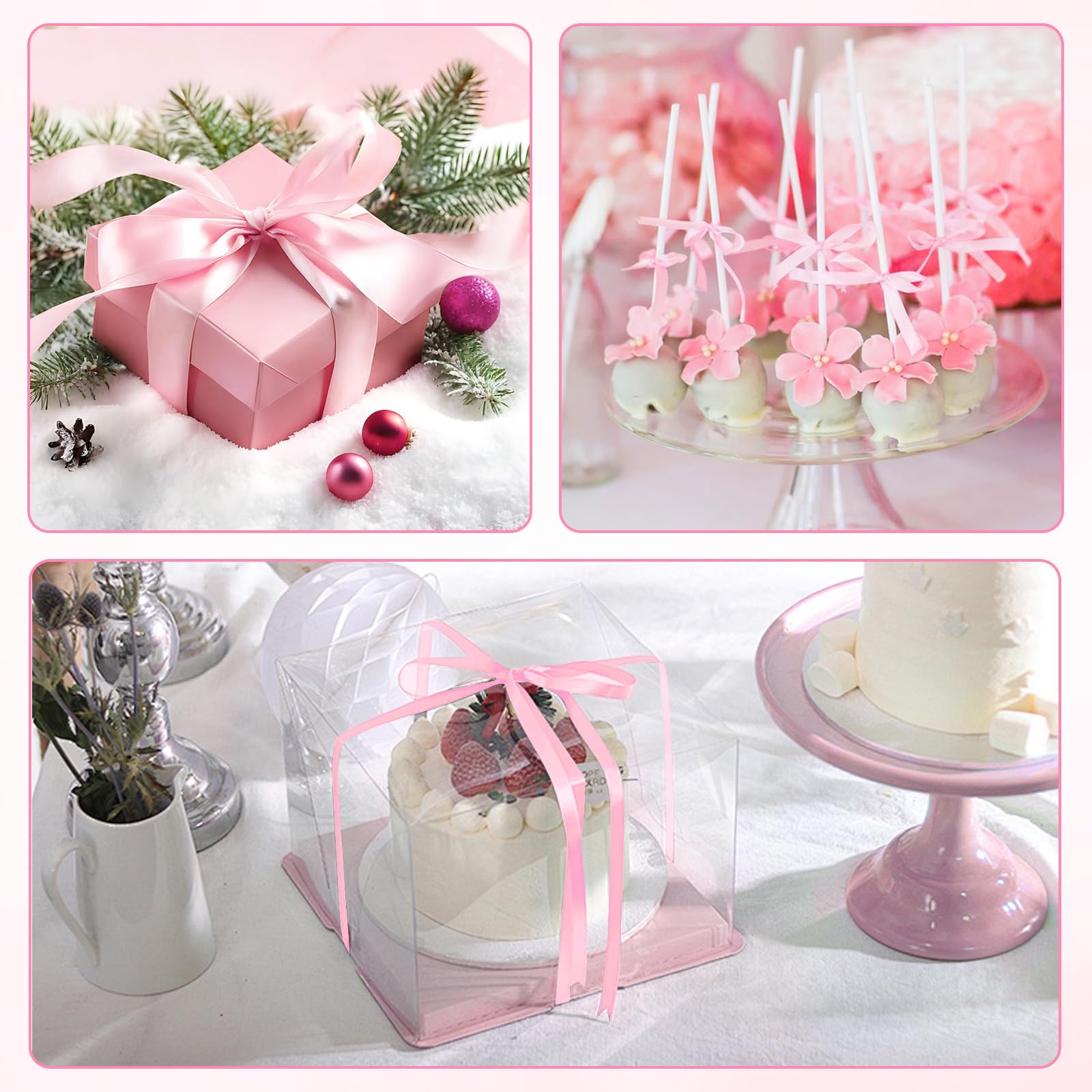 MOXYOY Pink Satin Ribbon - 10mm Wide, 22.8m Length | Polyester Fiber for Gift Wrapping & Crafts 3