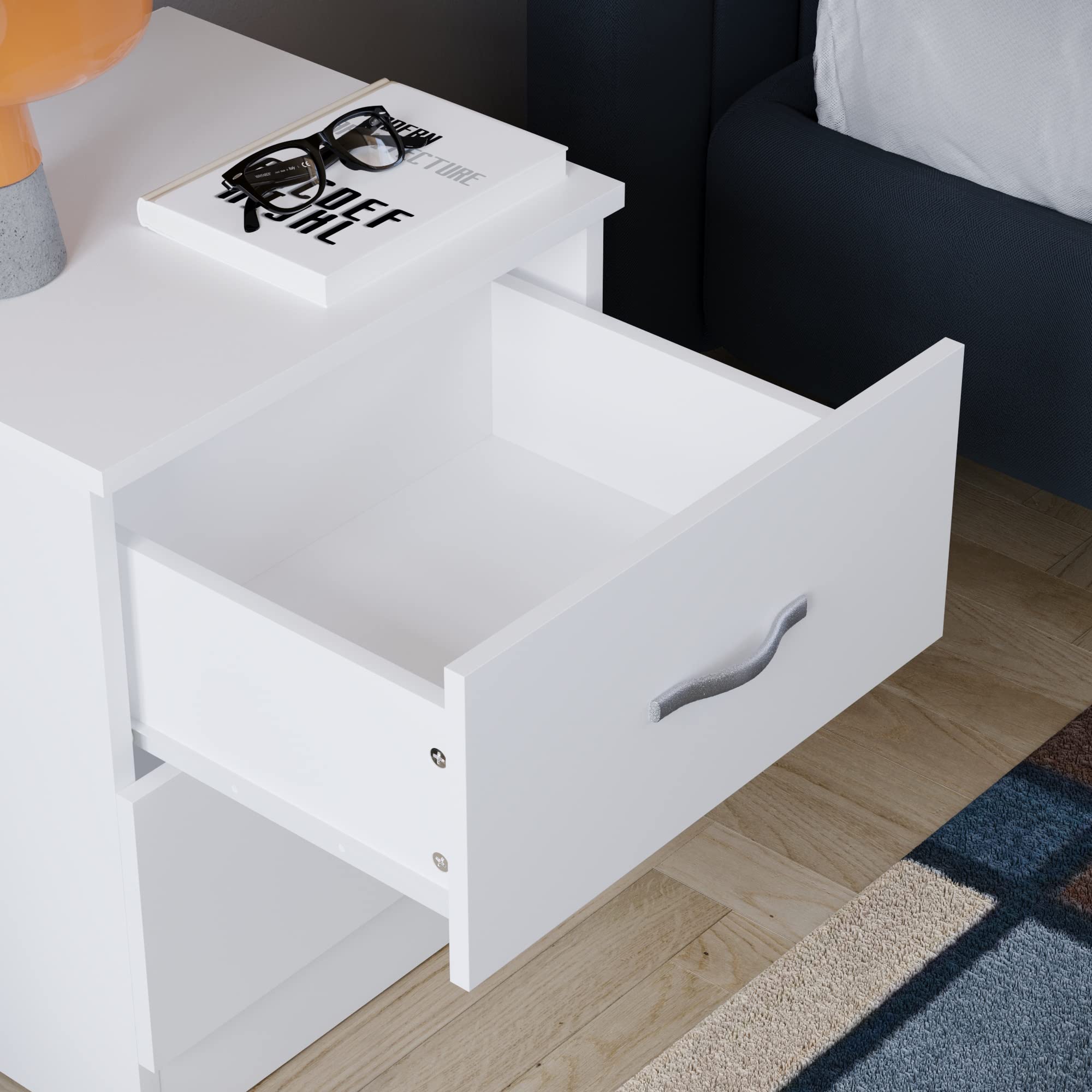 Vida Designs White Bedside Cabinet - 2 Drawers with Metal Handles | 47H x 40W x 36D cm 5