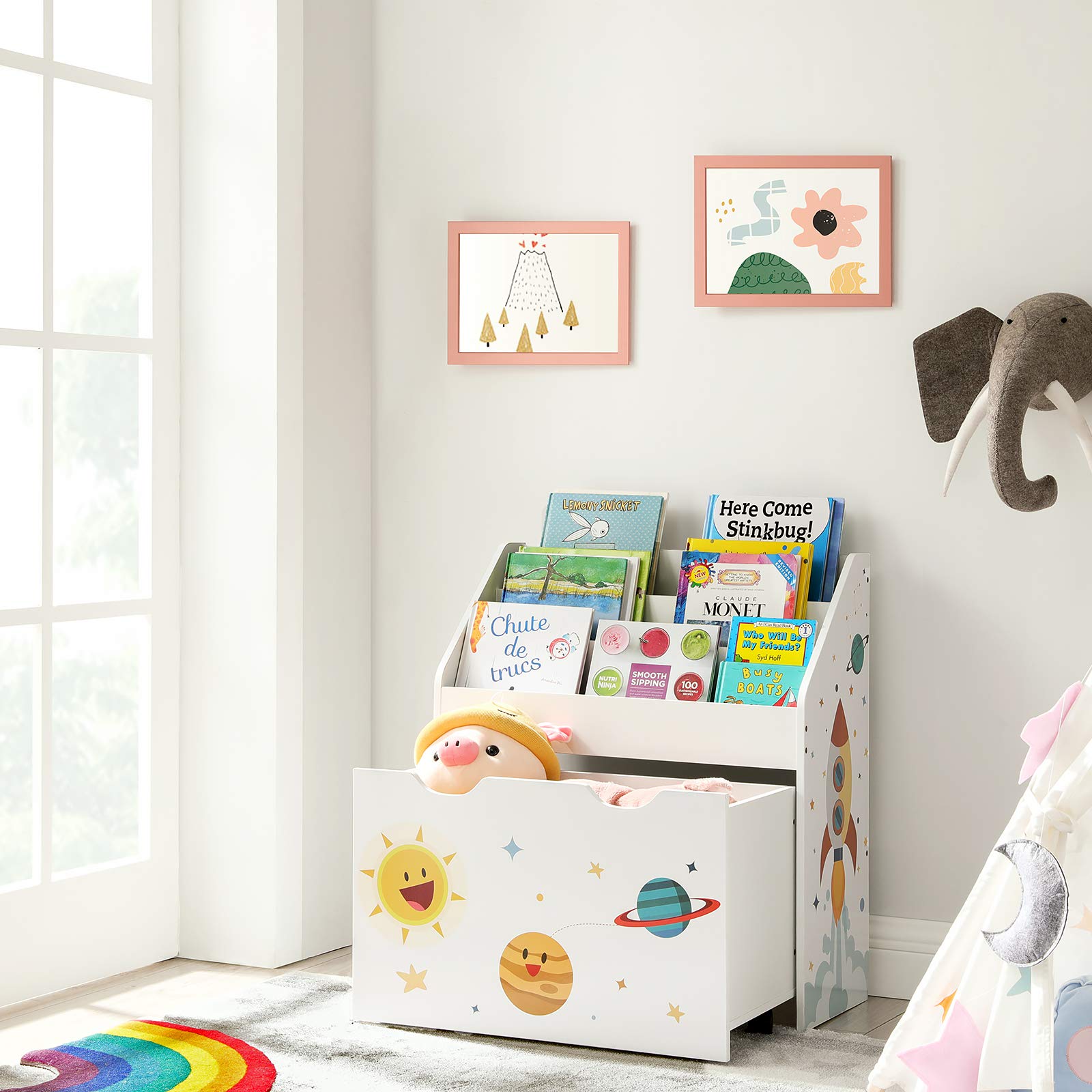 SONGMICS Children's Bookcase with 3 Shelves and Detachable Toy Box | White | 62.5W x 29.5D x 70H cm 4