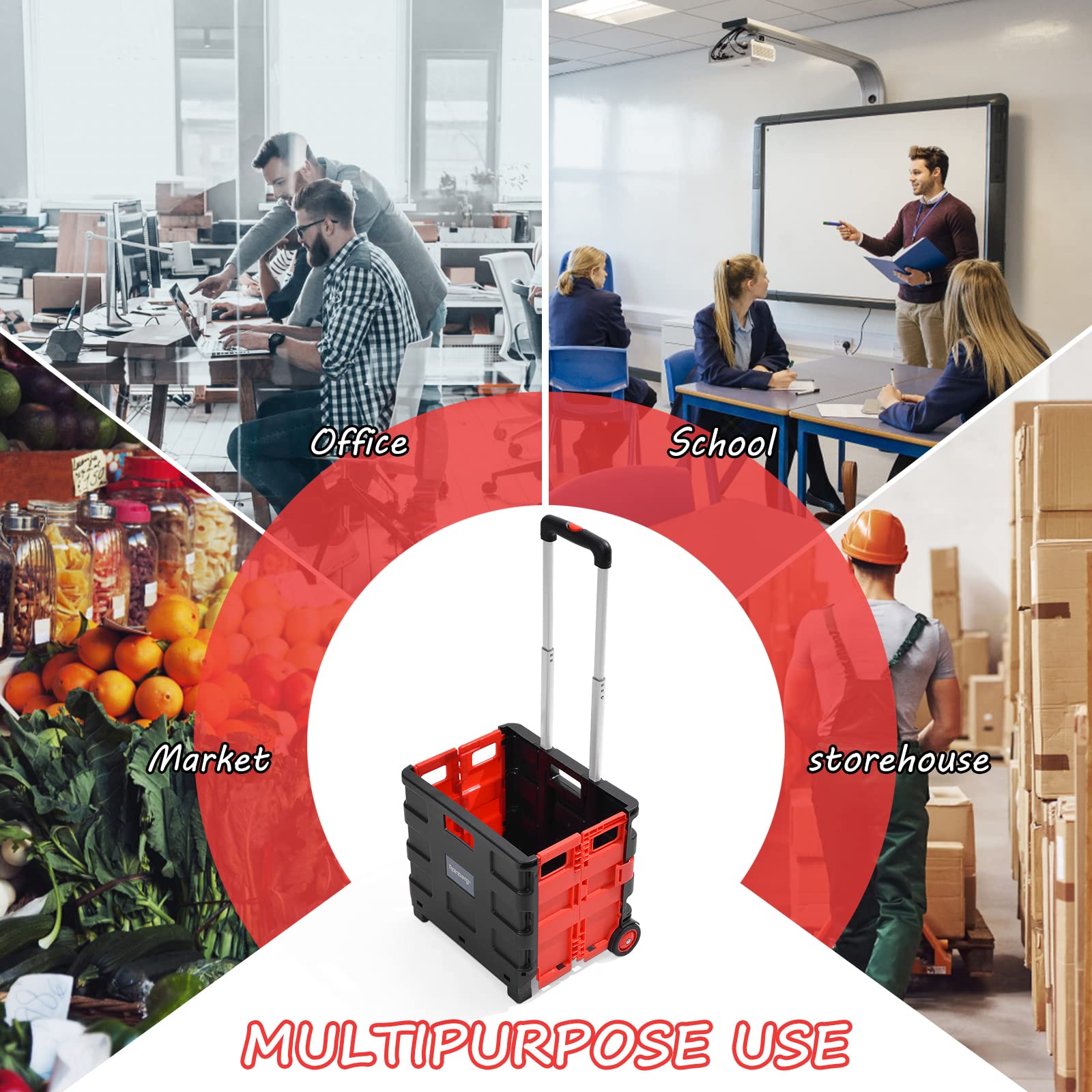 Rainberg Heavy Duty Folding Trolley Box Cart - 35kg Capacity | Black & Red | Folds Flat 5