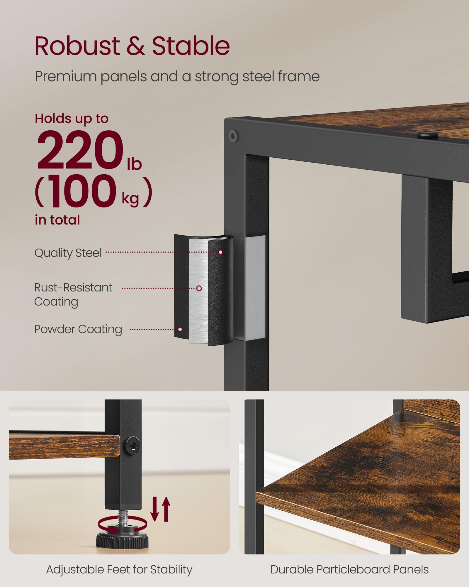 VASAGLE Clothes Rack Stand - Hanging Rail, 4 Shelves, Hooks | Ink Black + Rustic Brown 4