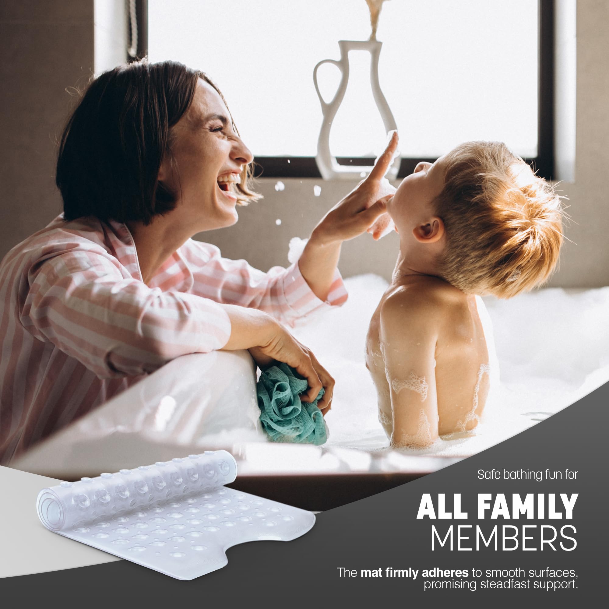 KEPLIN Non-Slip Bathtub Mat - 200 Suction Cups, 40x100cm, Clear, BPA/Latex Free 6