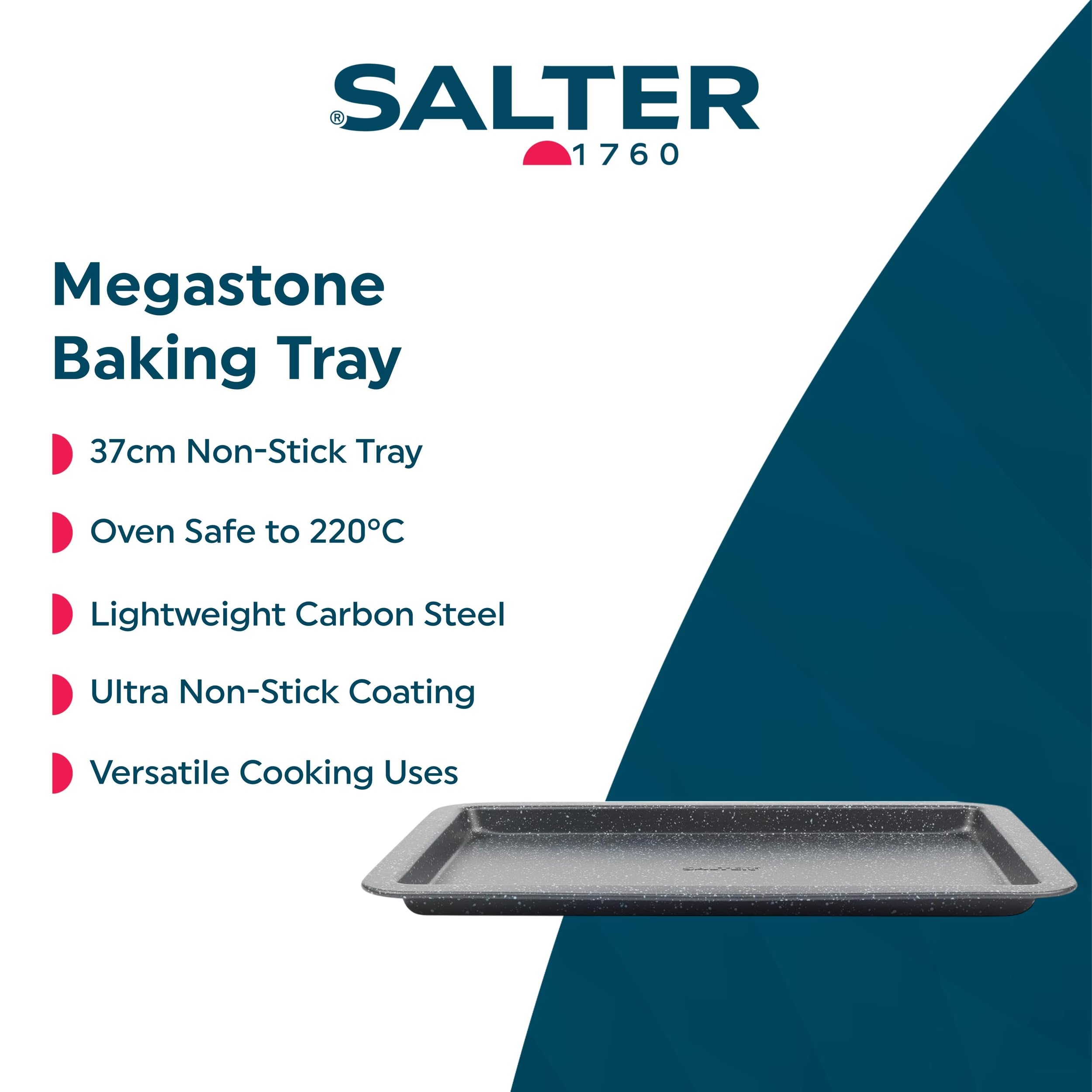Salter Megastone BW07033EU7 Baking Tray - 37cm Carbon Steel, Ultra Non-Stick | Oven Safe 220°C
