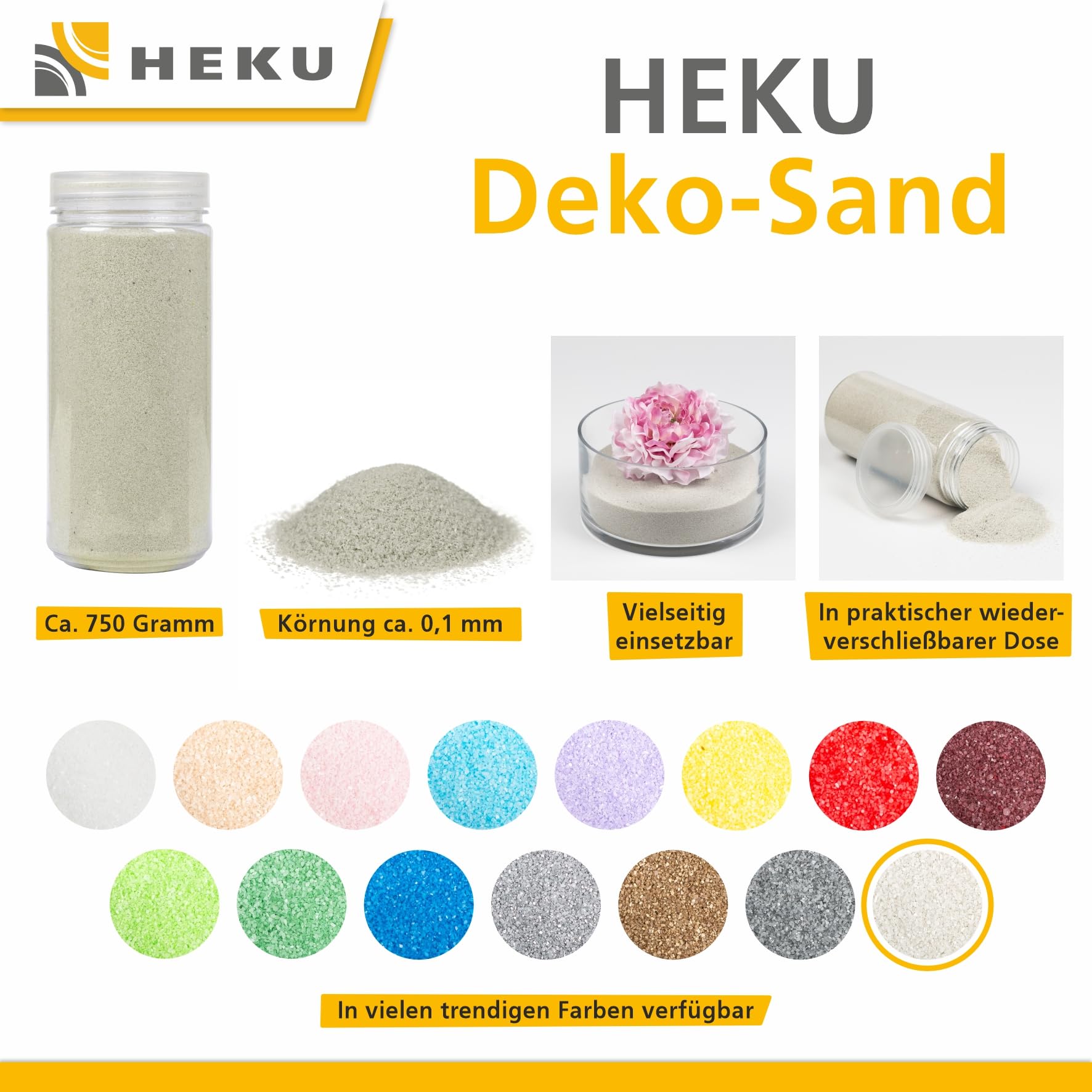 Heku Decorative Coloured Sand - Natural | 750g Fine Grain (0.1-0.5mm) | Resealable Tin 6