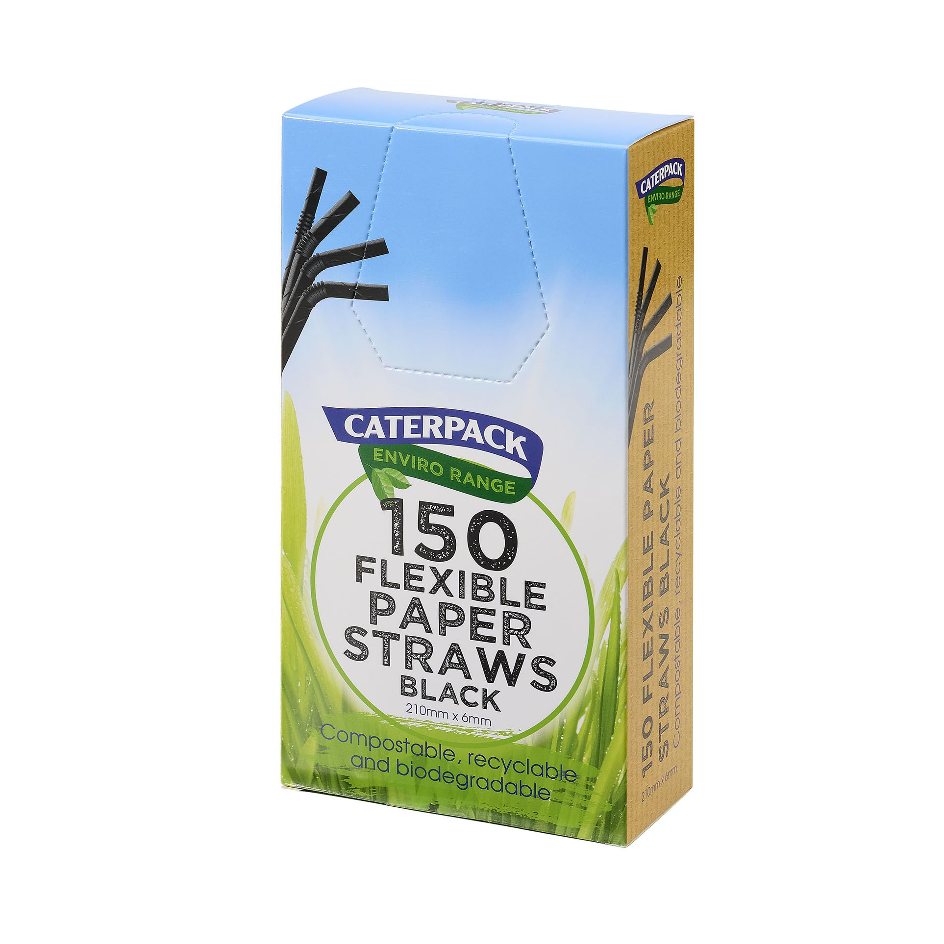 Caterpack Enviro Range Black Flexi Paper Straws - 150 Pack | 210 x 6mm | Biodegradable 2