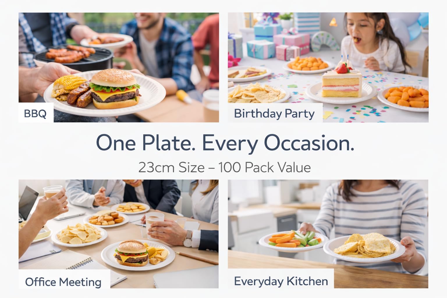 1ABOVE 100 Pack 9-inch Disposable Paper Plates - White, Durable, Sturdy | 23cm Diameter 7