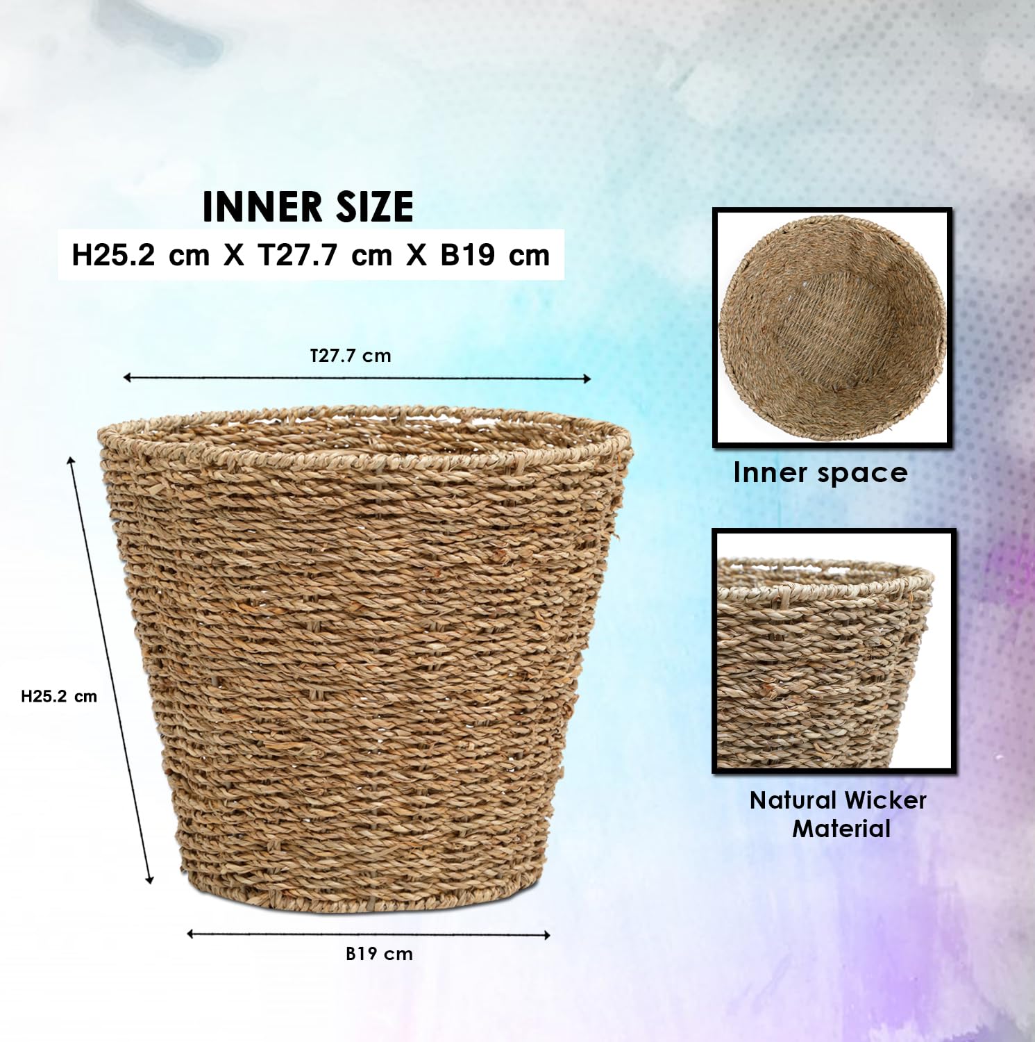 ARPAN Seagrass Waste Bin - Handwoven for Kitchen, Bedroom, Bathroom | Green | 28 x 25 cm