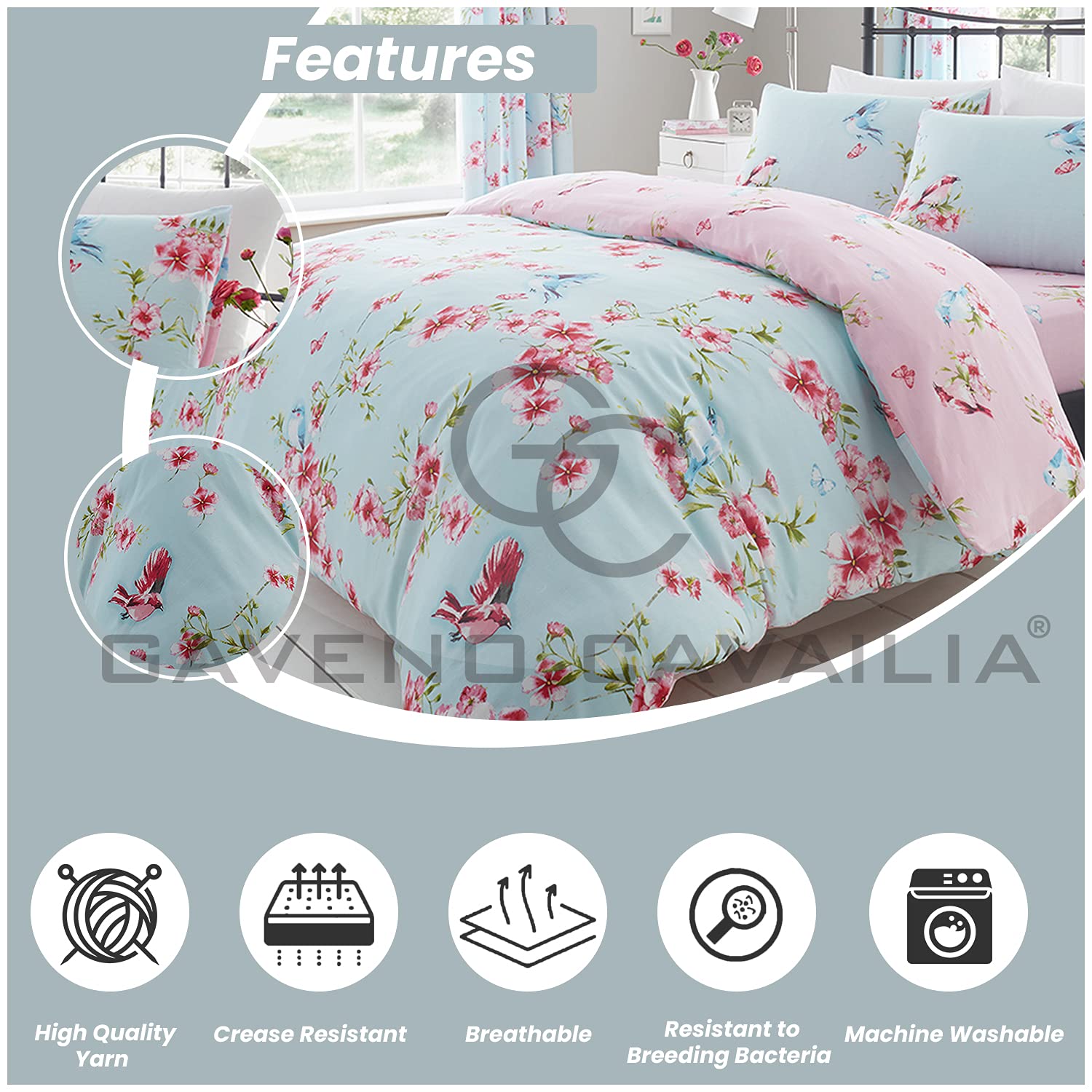 GC GAVENO CAVAILIA Premium Floral Duvet Cover Set - Reversible Blossom Design | Double Size | Polycotton 4