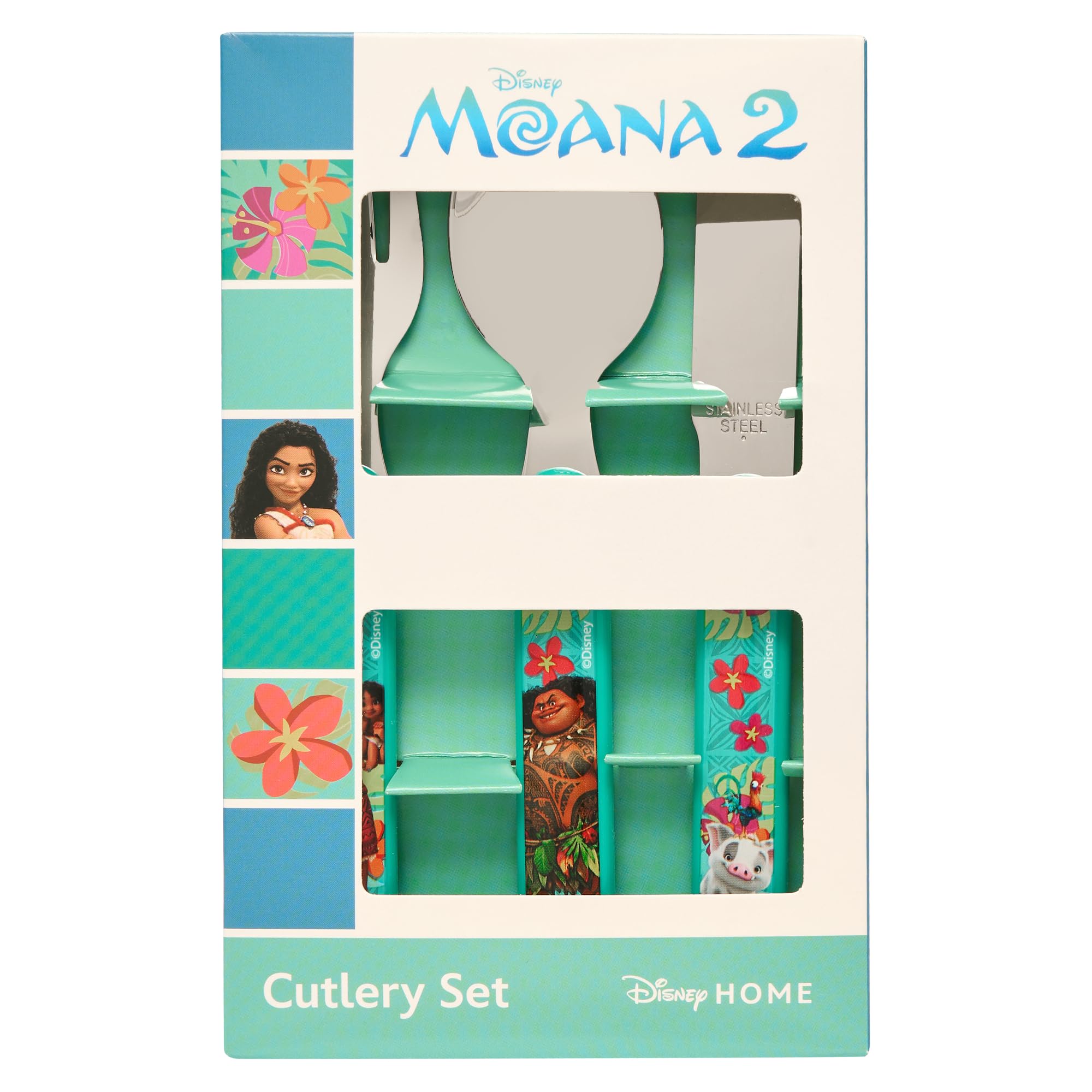 Disney Moana 2 Cutlery Set - 3pc Children's Set with Knife, Fork & Spoon | Stainless Steel & Plastic