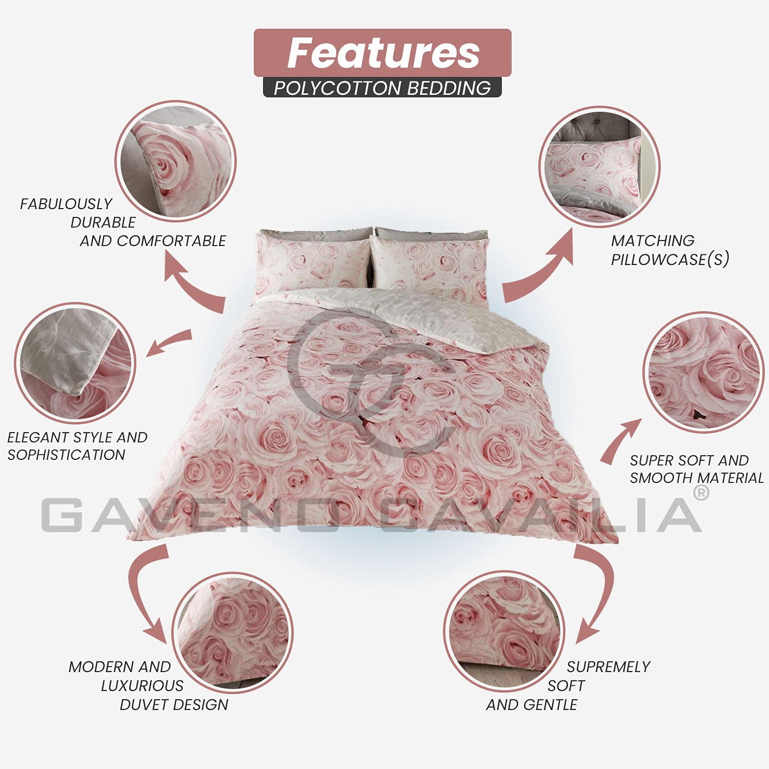 GC GAVENO CAVAILIA Bellerose Peony Flowers Double Duvet Set Pink Polycotton 3 Piece 3
