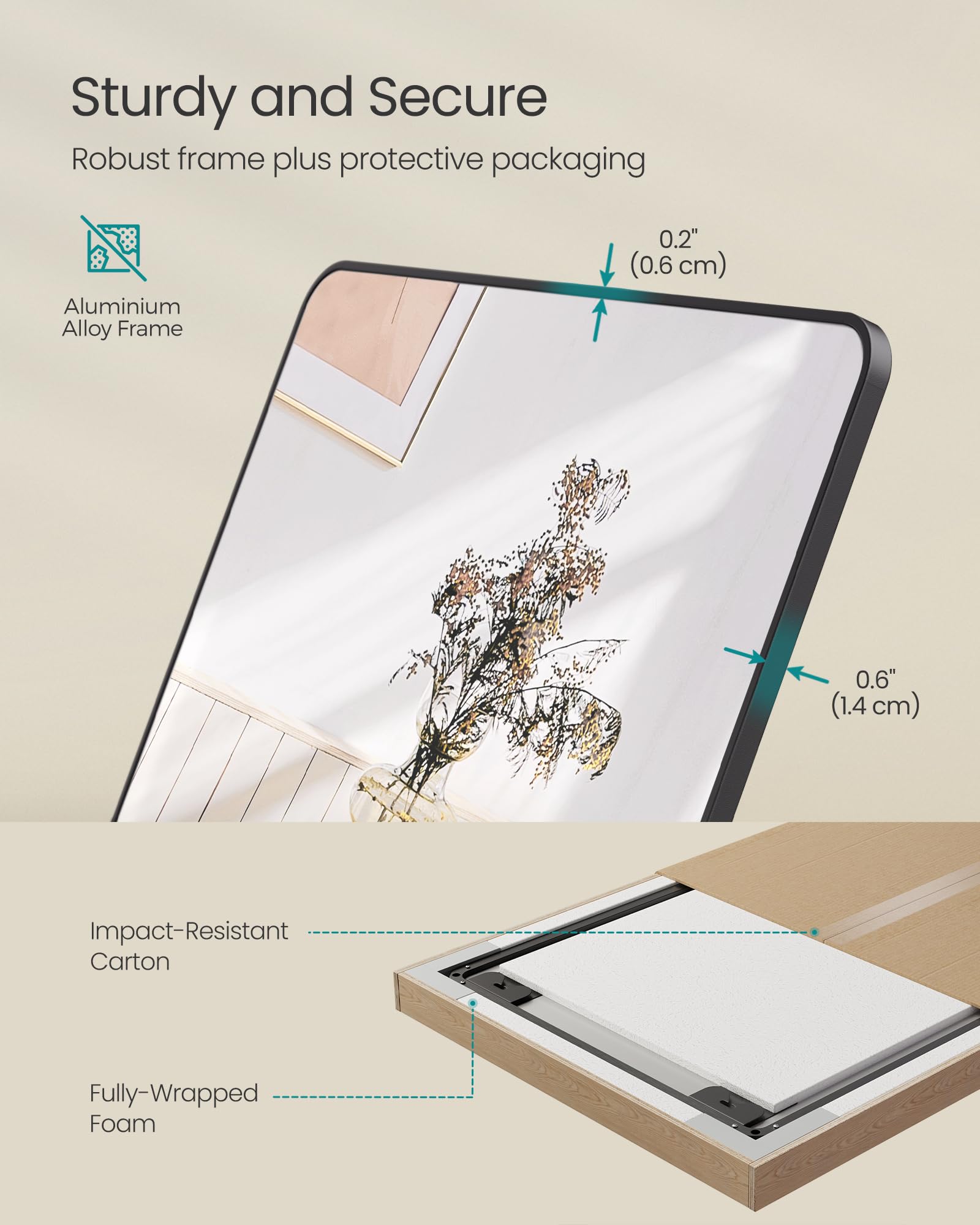 SONGMICS Full Length Floor Mirror - 160 x 50 cm Rectangle | Ink Black | Tempered Glass 7