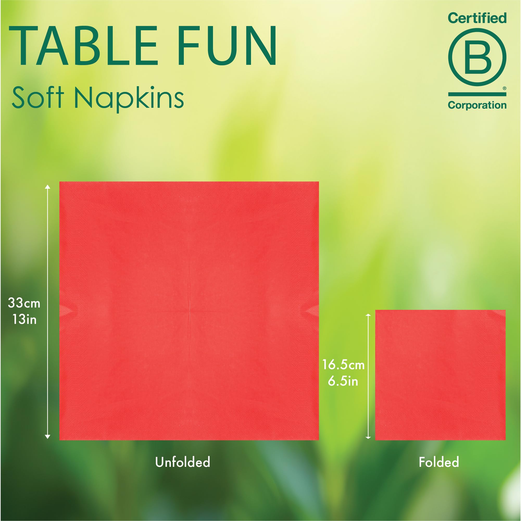 Talking Tables Soft Red Paper Napkins - 100 Pack, 2ply, 33cm Unfolded | FSC Certified 7