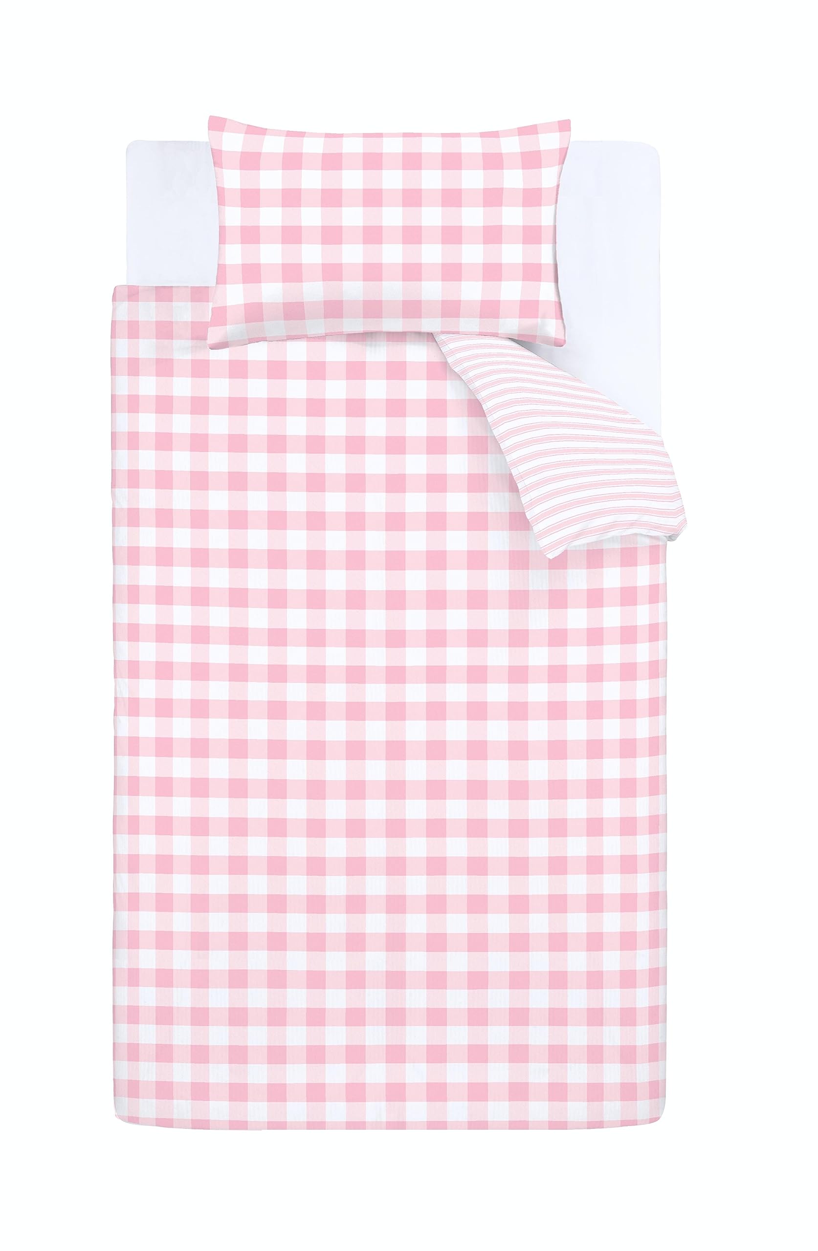 Bianca Check and Stripe Reversible Single Duvet Cover Set | 100% Cotton | Pink 5