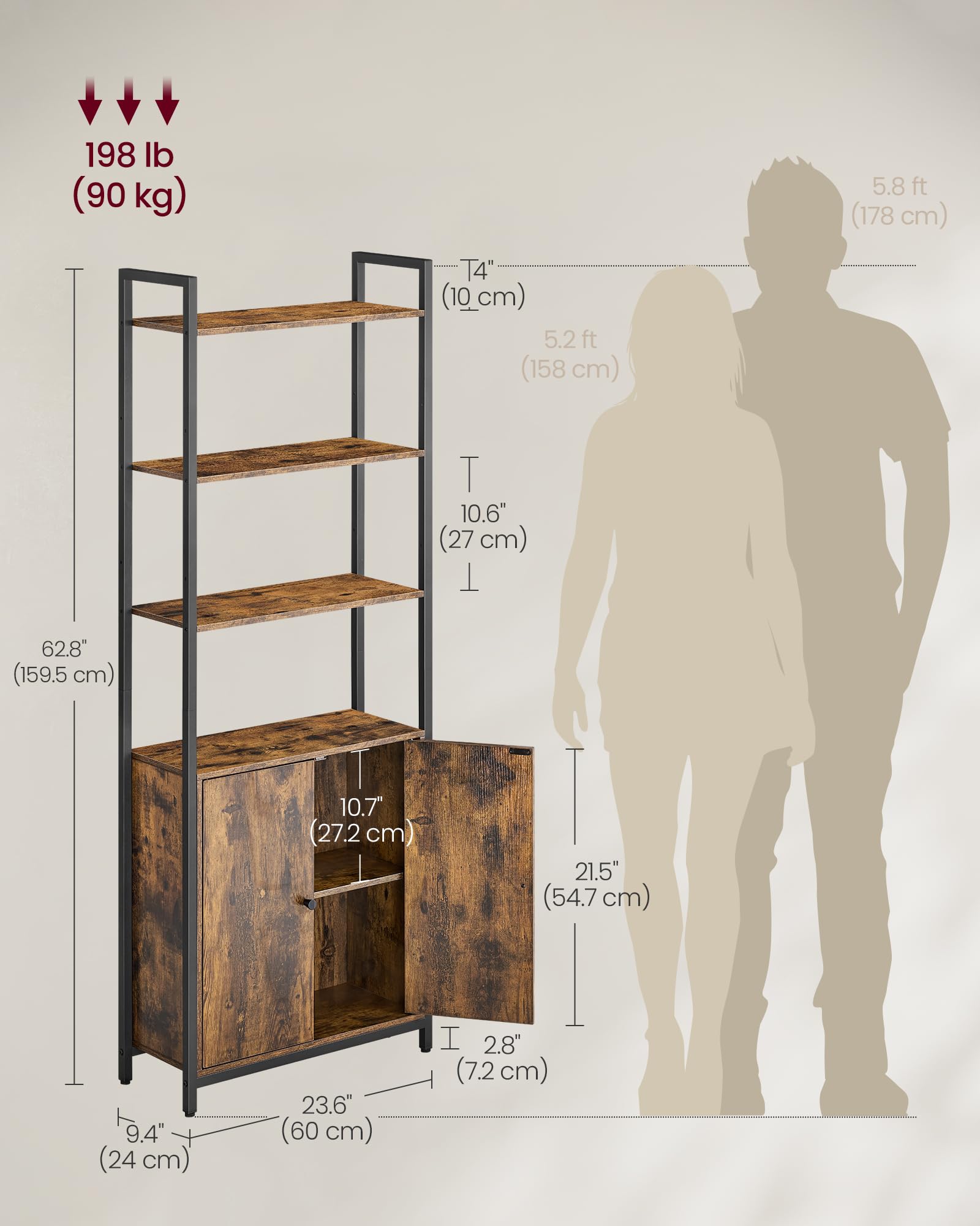 VASAGLE 6-Tier Bookcase - Metal Frame, Rustic Brown & Ink Black | 159.5cm Tall 3