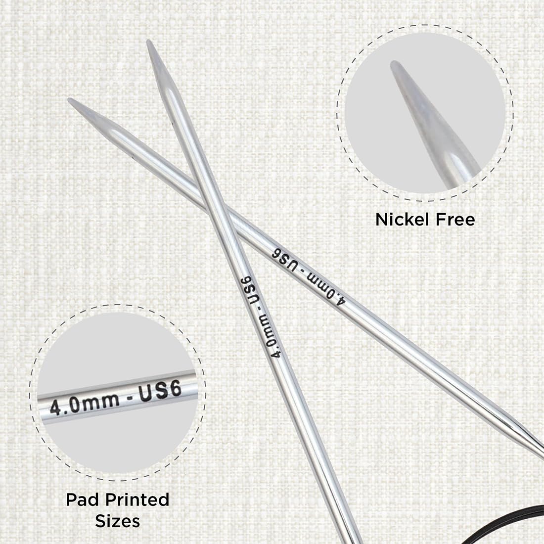 KnitPro Nova Fixed Circular Knitting Needles - 4.0 mm Diameter, 40 cm Length, Silver Brass 2